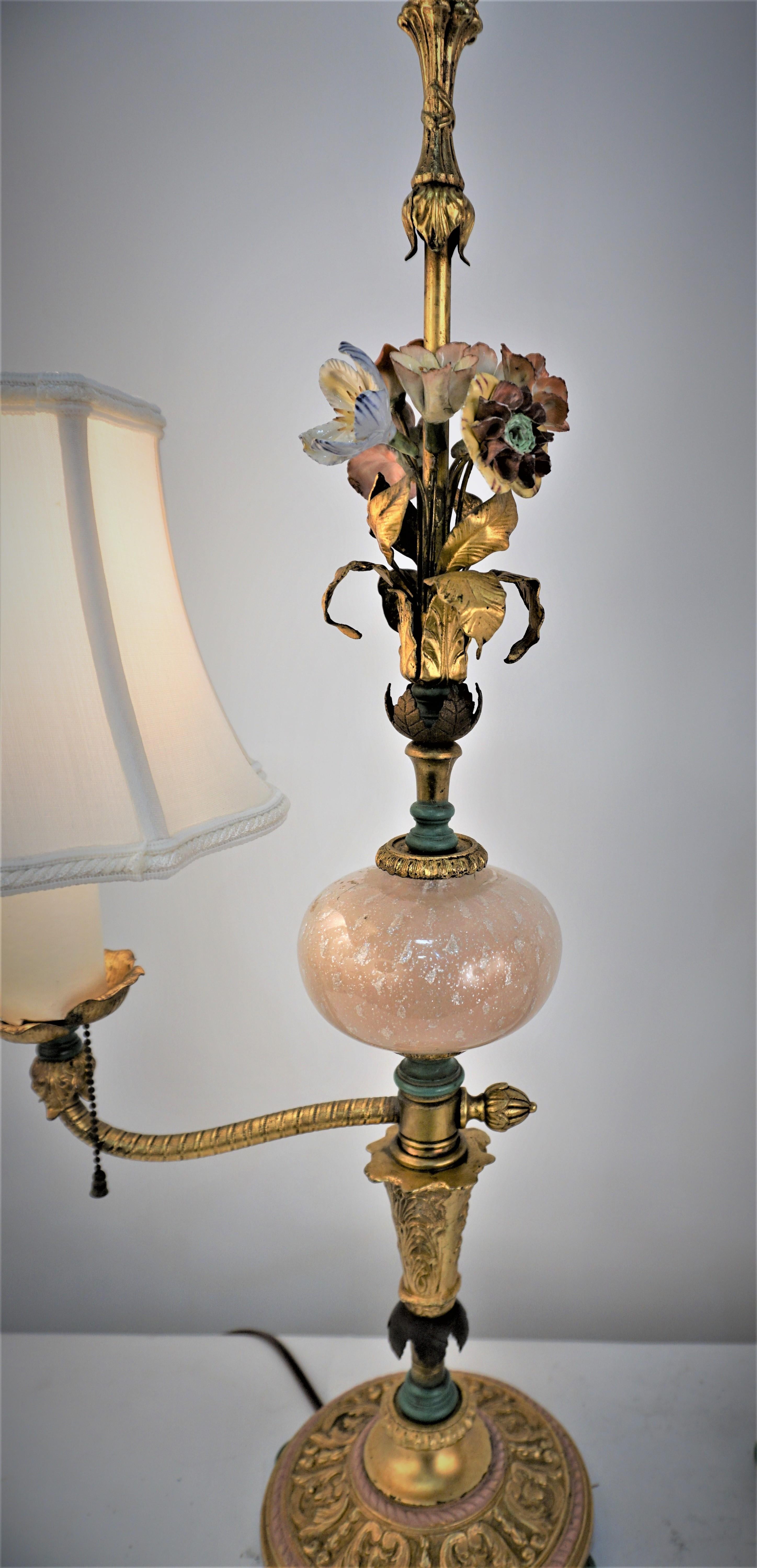 Pair of Italian 1950's Bronze and Murano Glass Table Lamps In Good Condition For Sale In Fairfax, VA