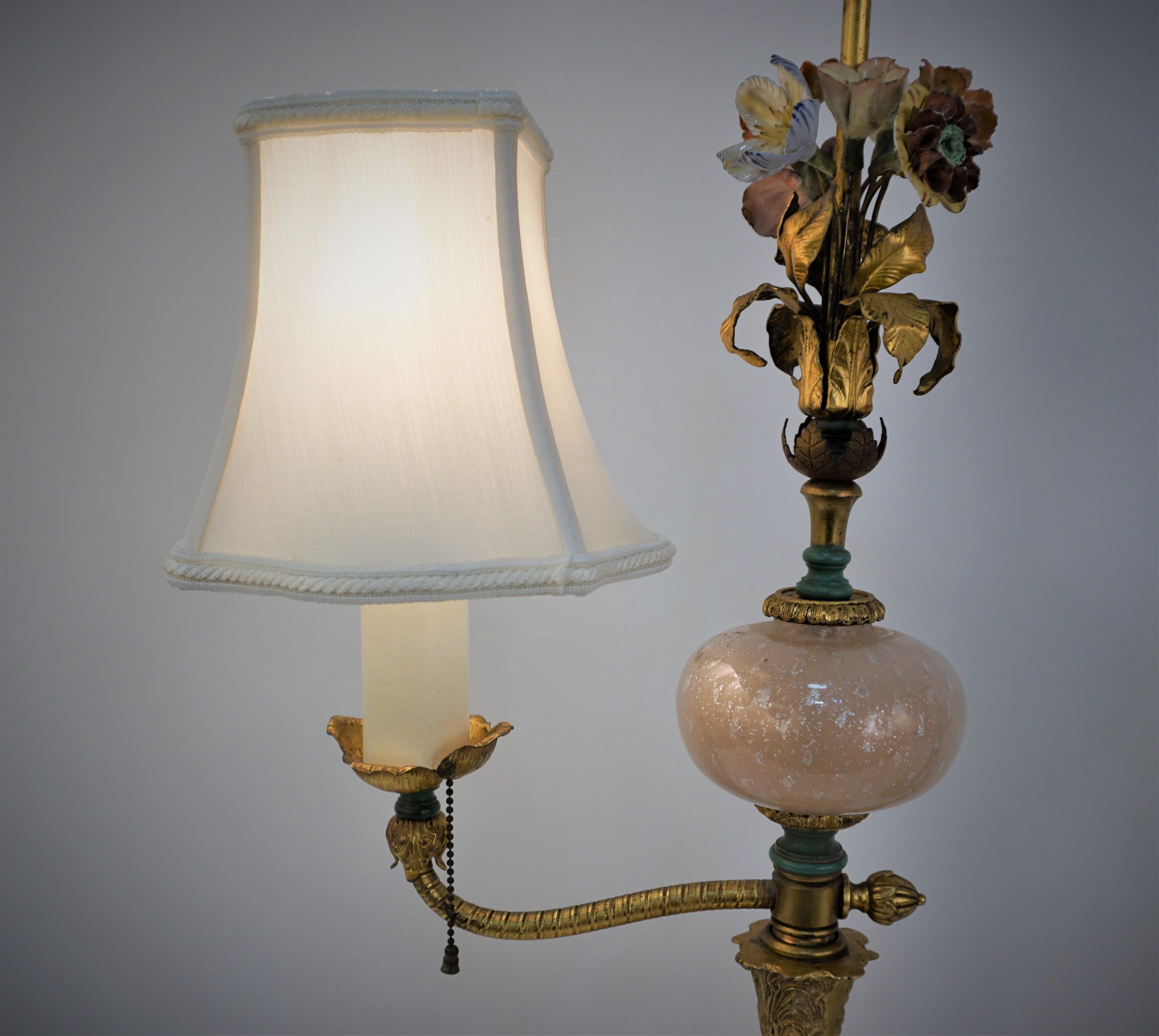 Blown Glass Pair of Italian 1950's Bronze and Murano Glass Table Lamps For Sale