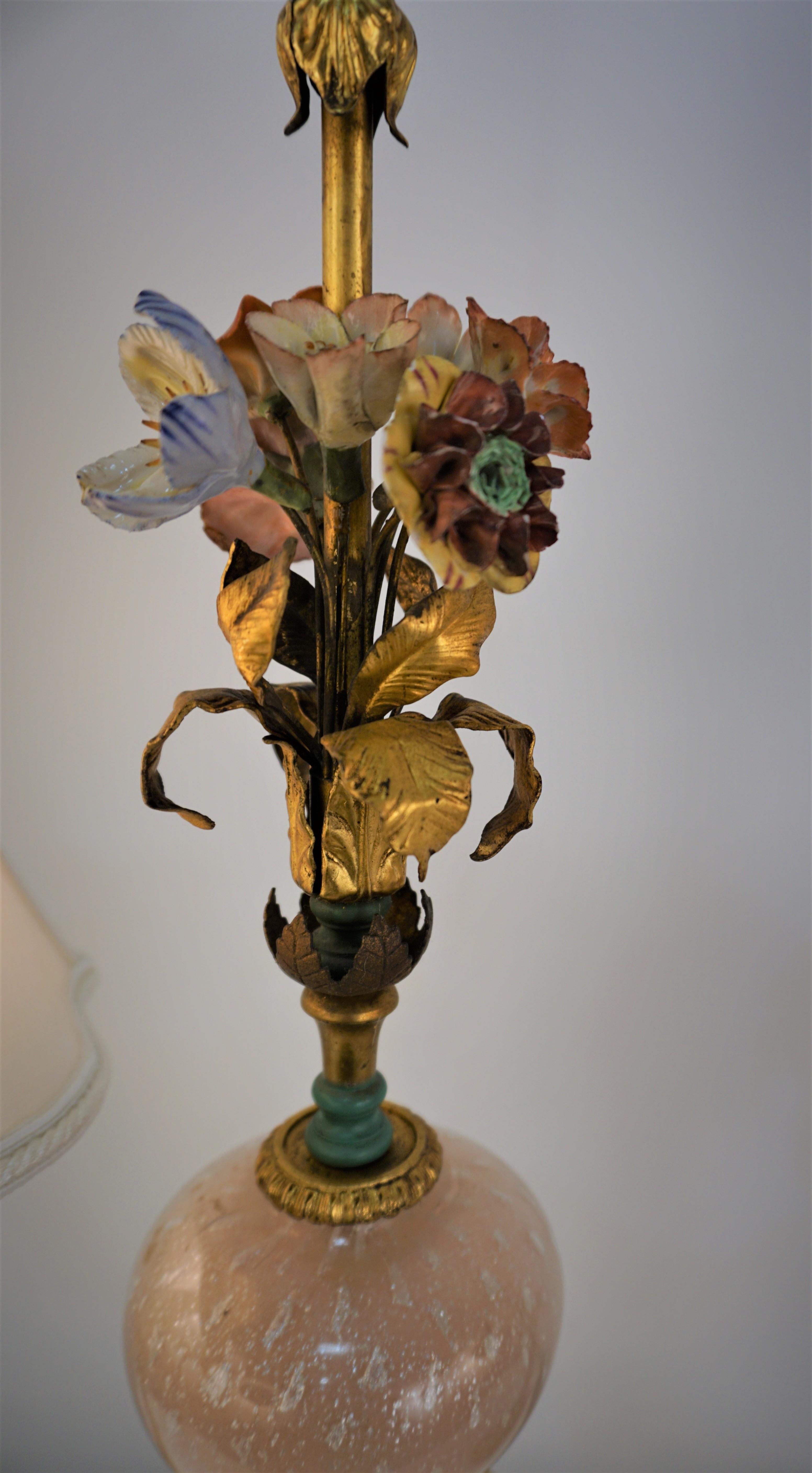Pair of Italian 1950's Bronze and Murano Glass Table Lamps For Sale 1