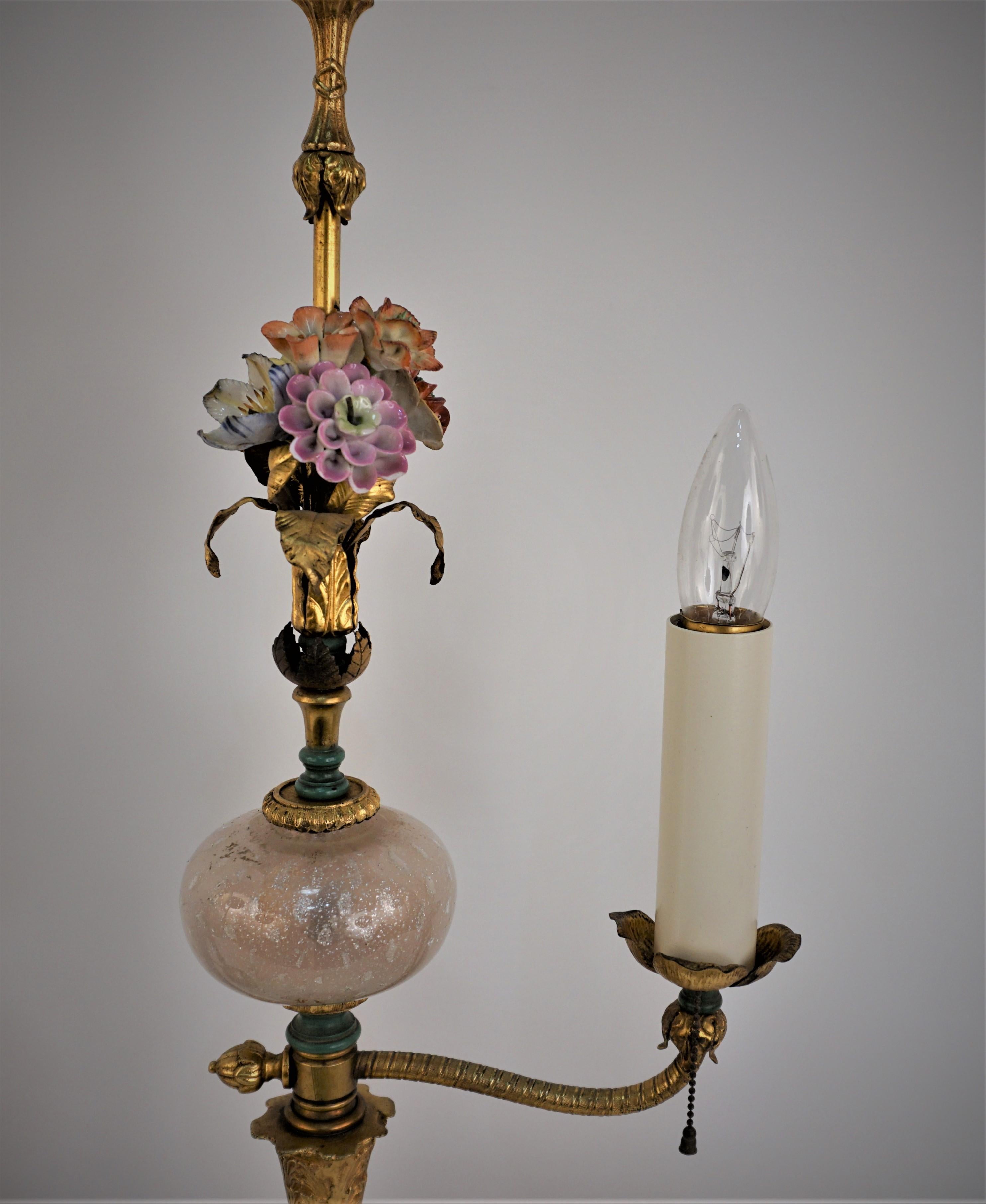 Pair of Italian 1950's Bronze and Murano Glass Table Lamps For Sale 3