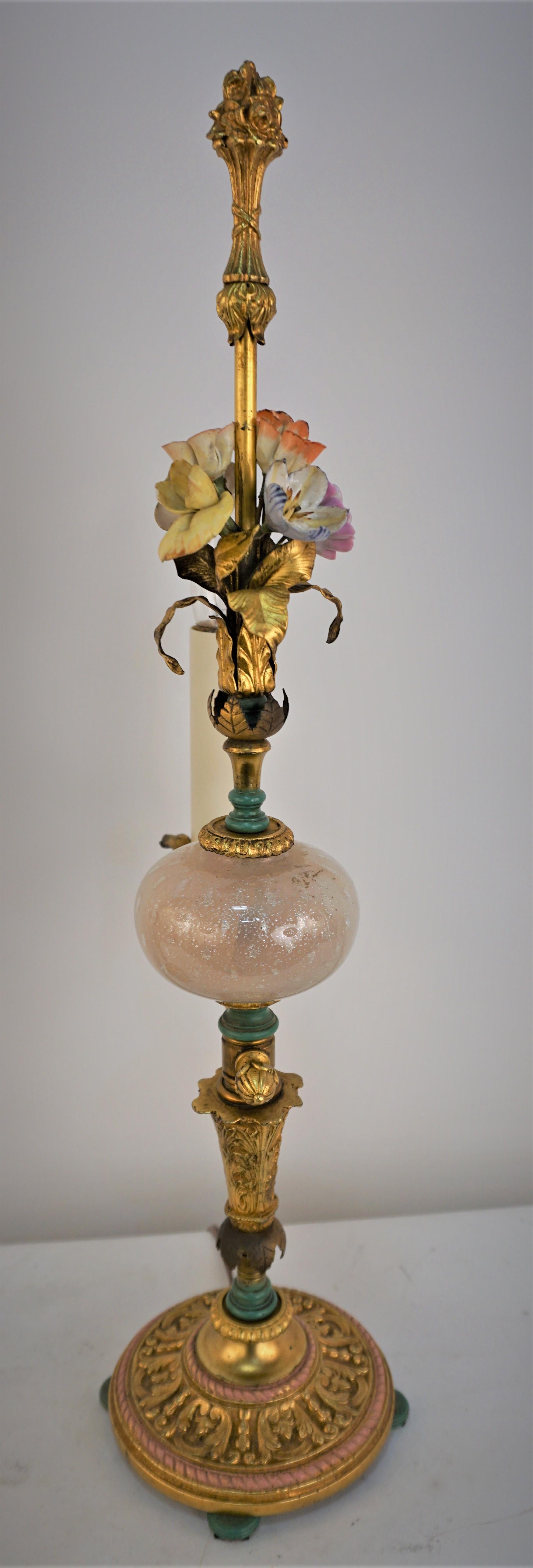 Pair of Italian 1950's Bronze and Murano Glass Table Lamps For Sale 4
