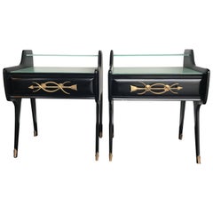 Pair of Italian 1950s Ebonized Bedside Tables