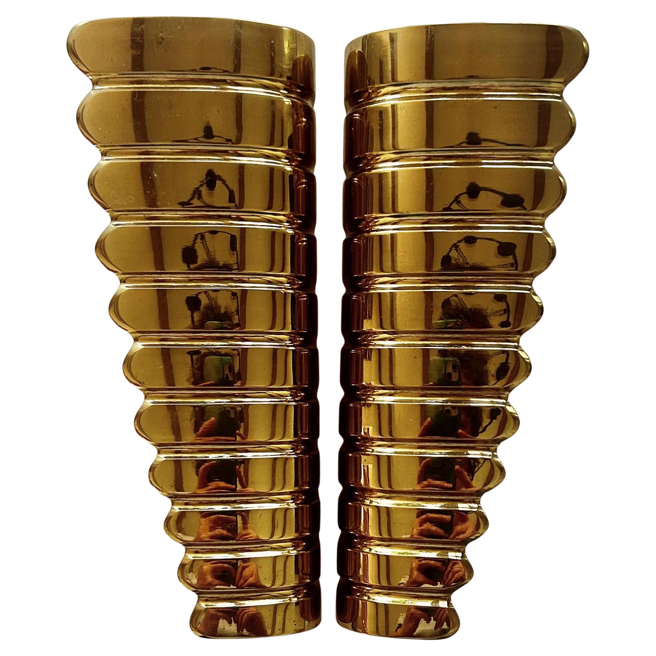 Coppia di maniglie per porte in ottone dorato italiane degli anni '50
