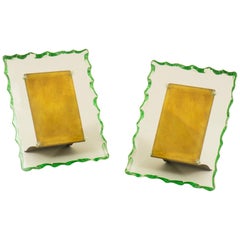 Pair of Italian 1950s Glass and Brass Photo Frames in the Style of Fontana Arte
