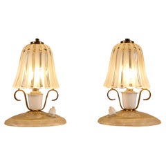 Retro Pair of Italian 1950s glass and brass table lamps