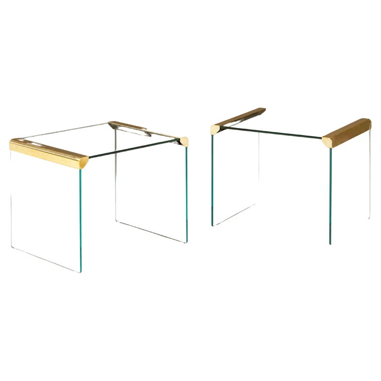 Pair of Italian 1950s Heavy Glass and Brass Side Tables For Sale at 1stDibs