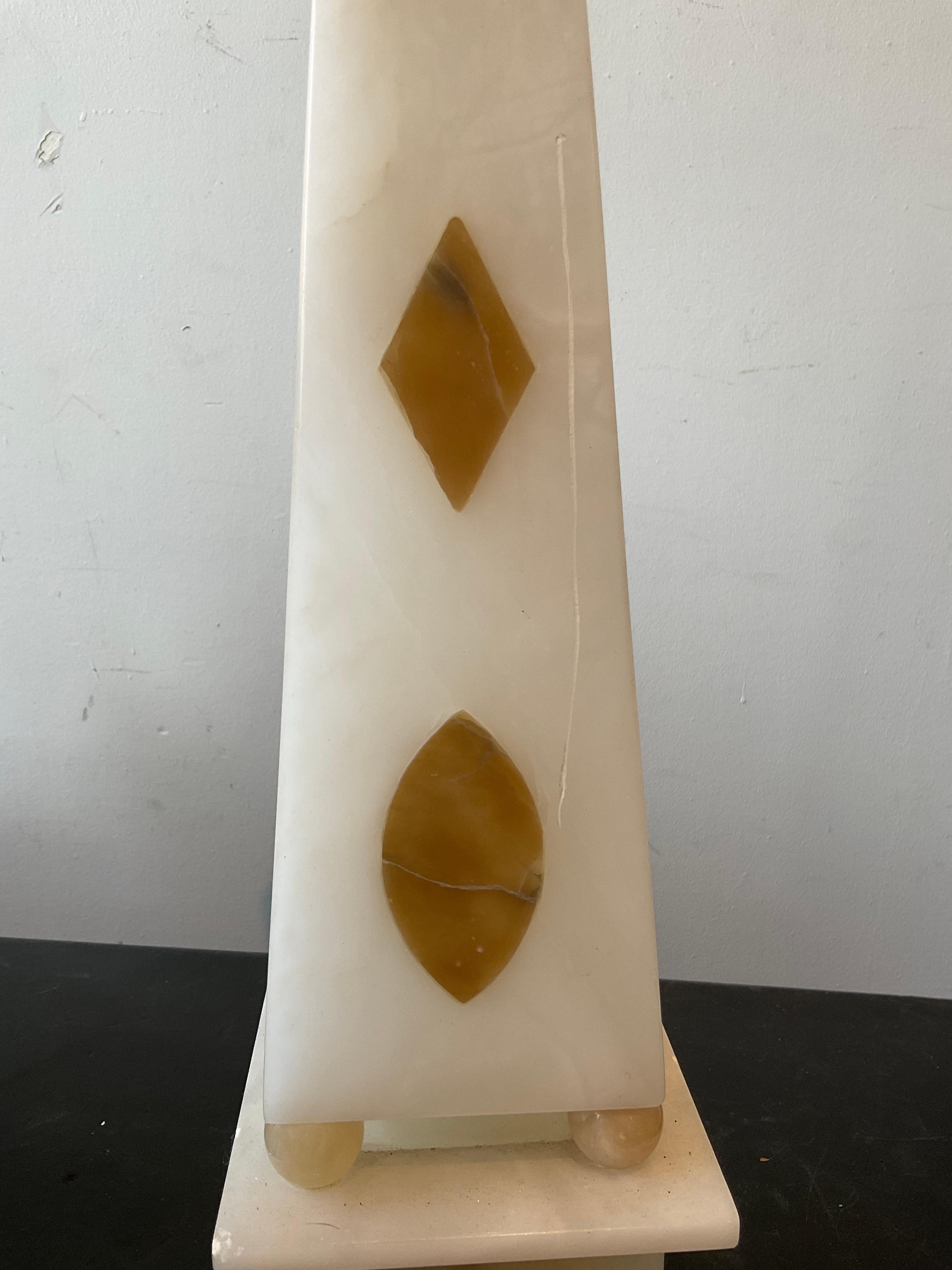 Pair Of Italian 1950s Inlaid Marble Obelisk Lamps 6