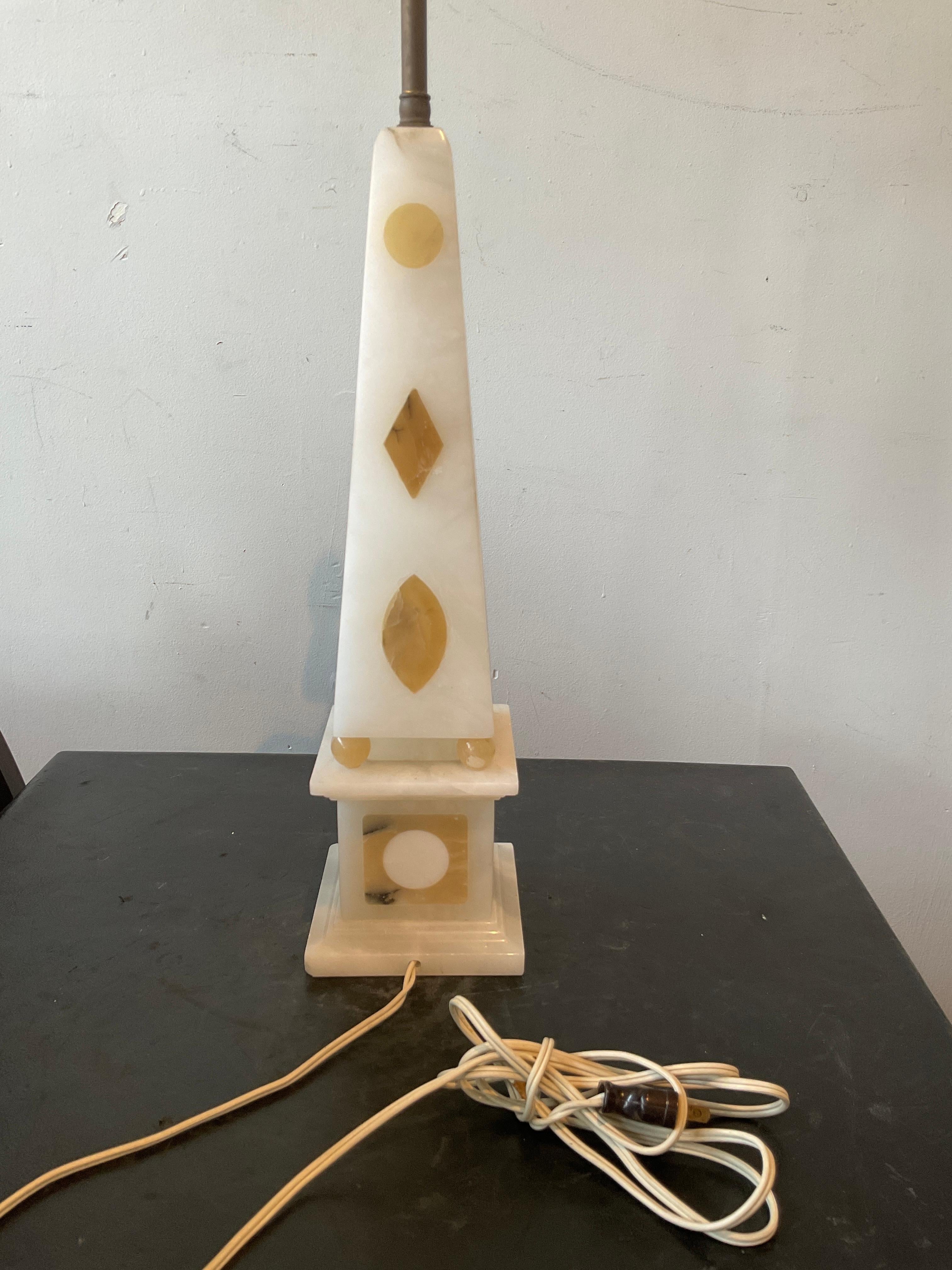 Pair Of Italian 1950s Inlaid Marble Obelisk Lamps 1