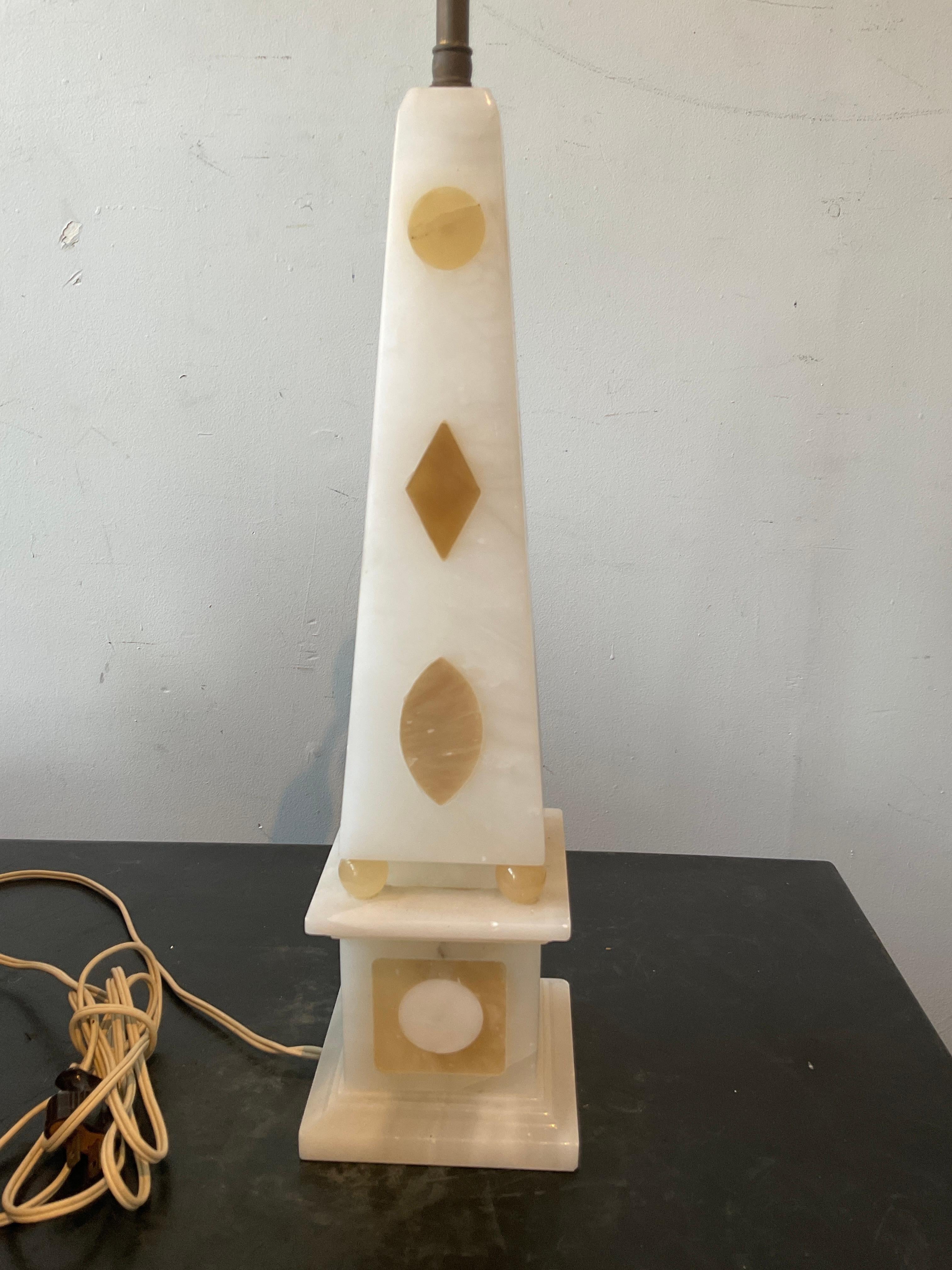 Pair Of Italian 1950s Inlaid Marble Obelisk Lamps 2
