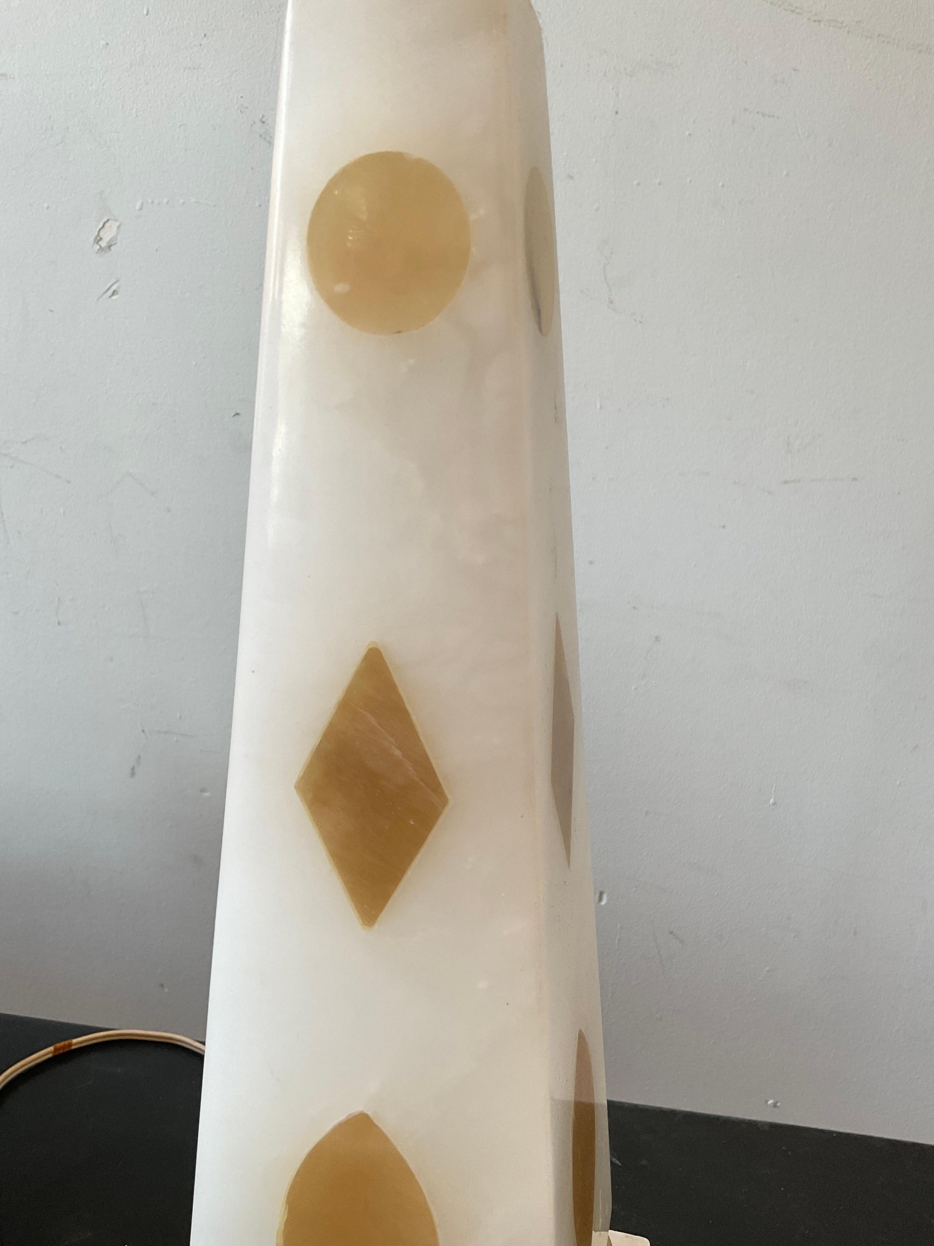 Pair Of Italian 1950s Inlaid Marble Obelisk Lamps 3