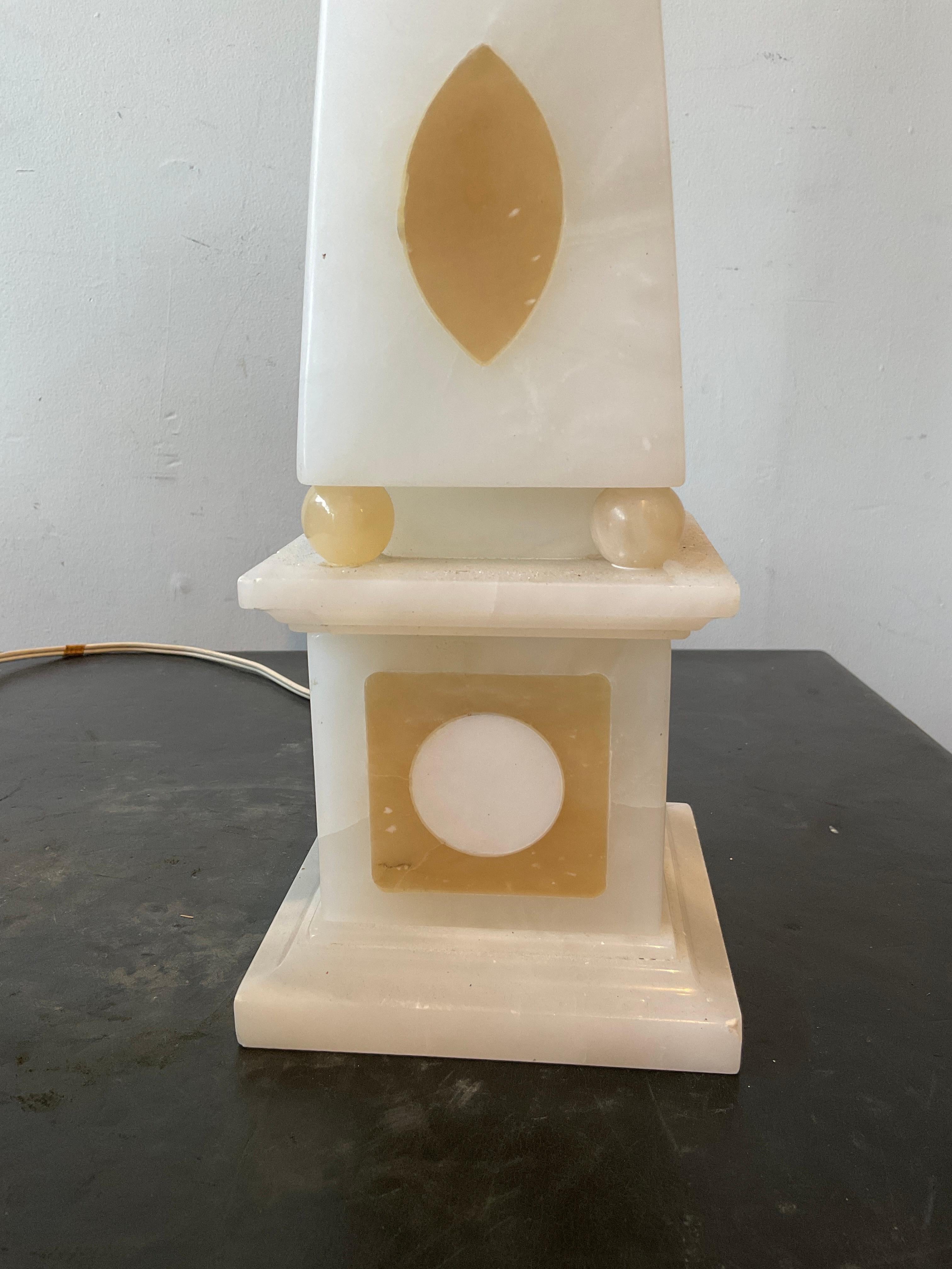Pair Of Italian 1950s Inlaid Marble Obelisk Lamps 4