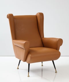 Pair of Italian 1950's Leather High Back Wing / Lounge Chairs