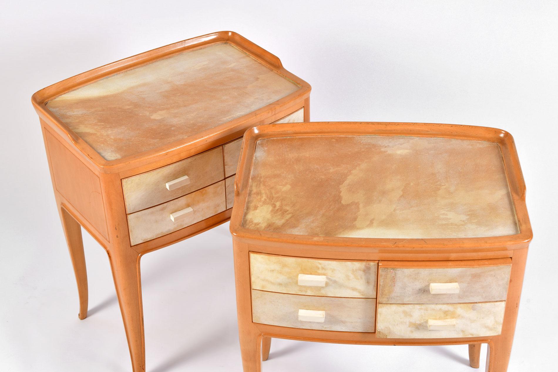 Pair of Italian 1950s Marbled Parchment Bedsides 1