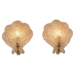 Pair of Italian 1950s Murano Glass Leaf Wall Lights