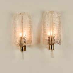 Pair of Italian 1950s Murano gold flecked glass leaf wall lights