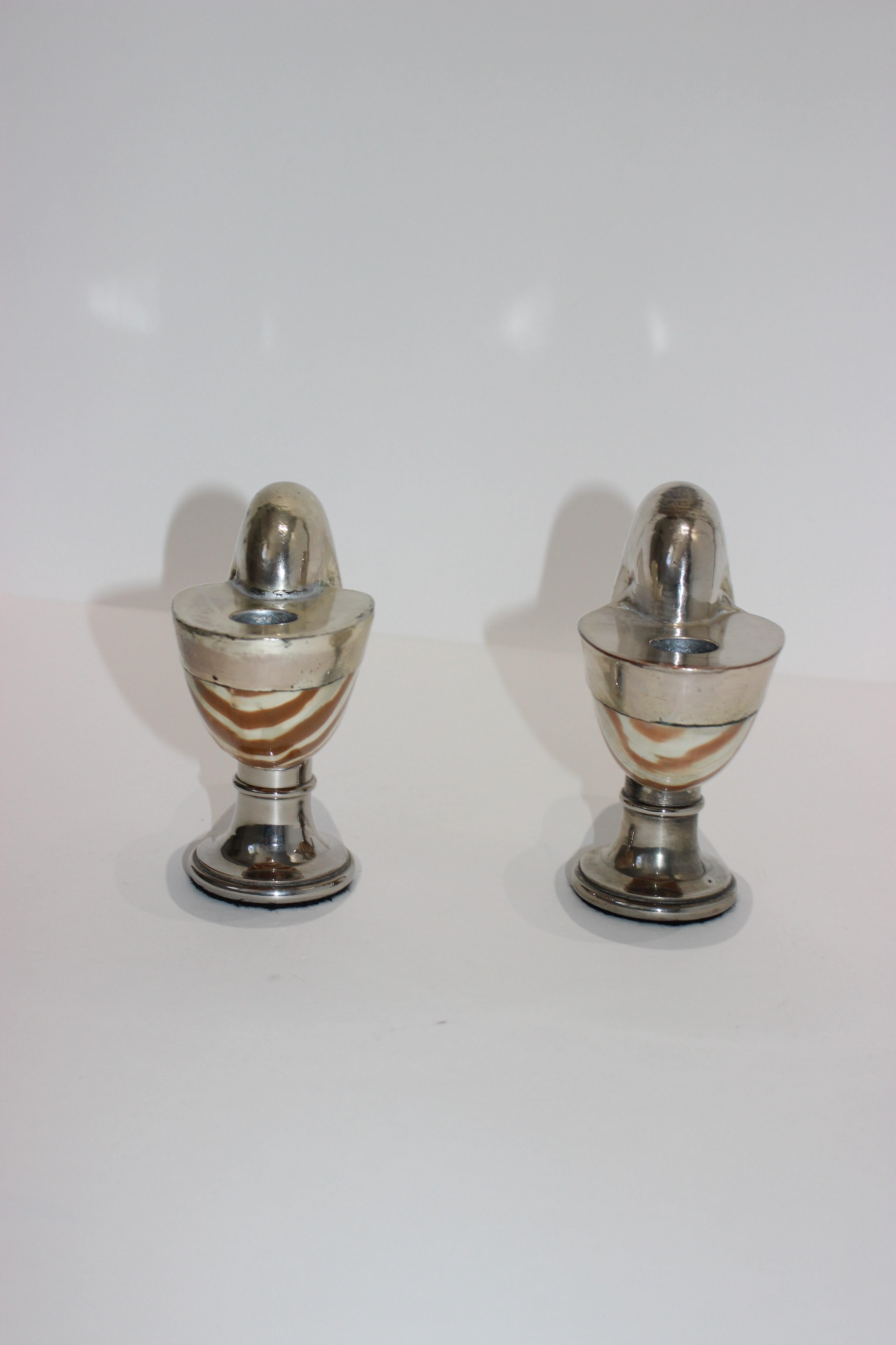 Hollywood Regency Pair of Italian 1950s Nautilus Silver Plated Candleholders