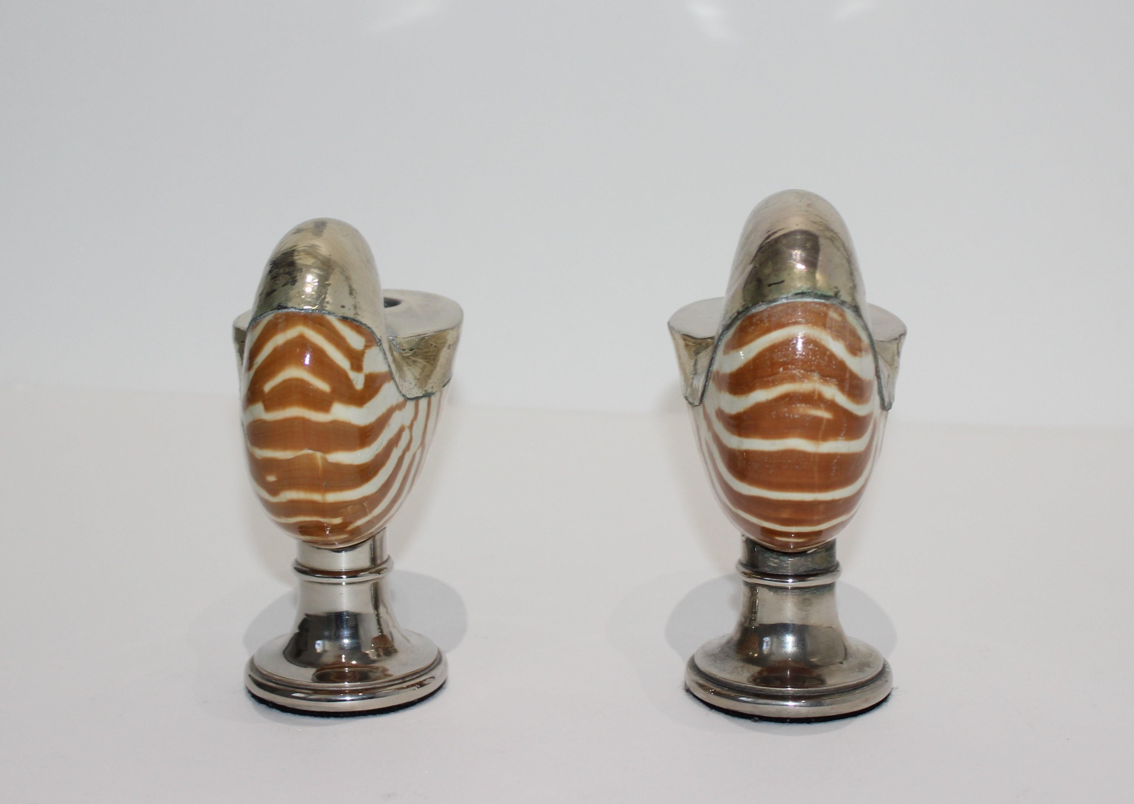 Pair of Italian 1950s Nautilus Silver Plated Candleholders In Good Condition In West Palm Beach, FL