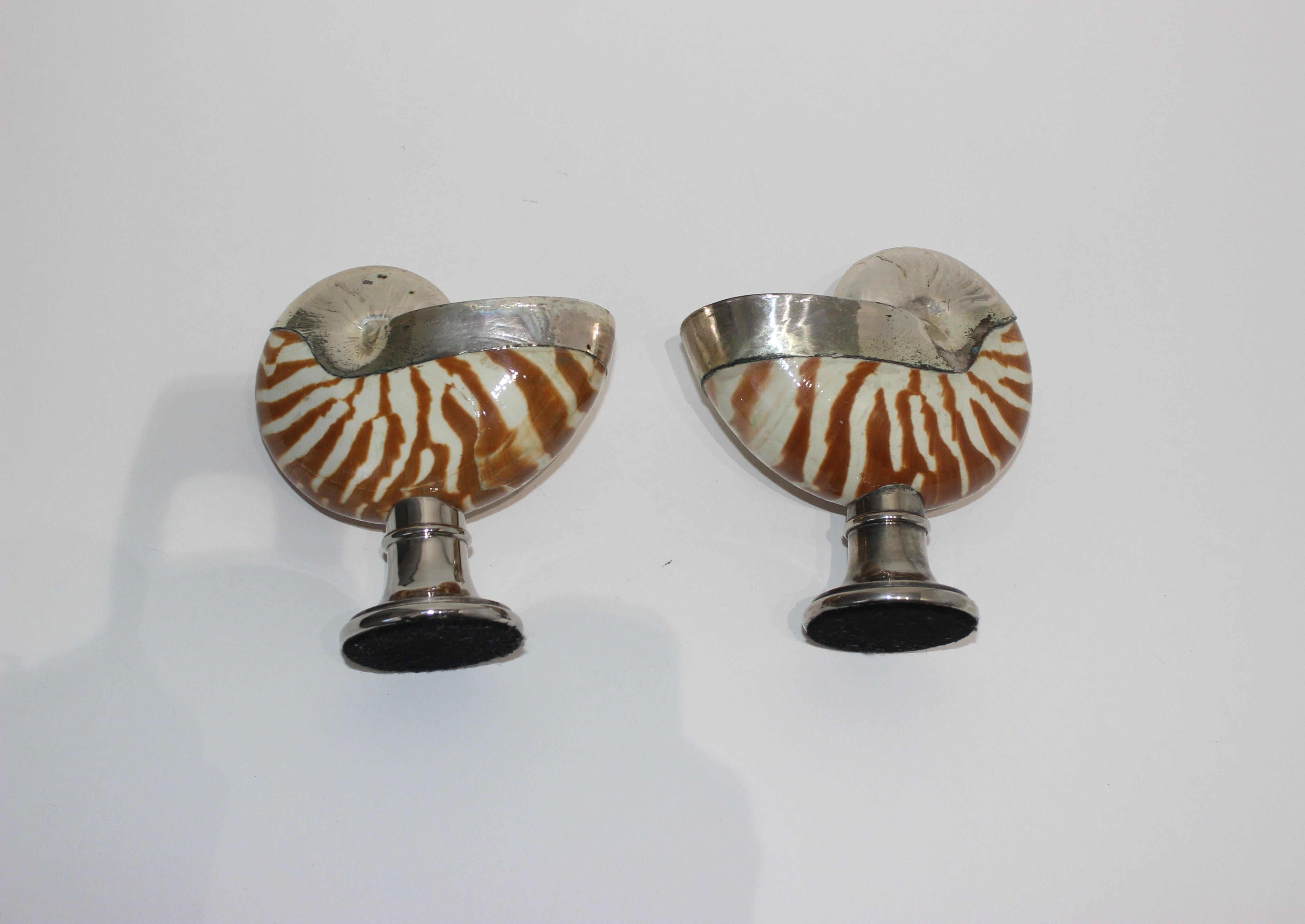 Pair of Italian 1950s Nautilus Silver Plated Candleholders 1