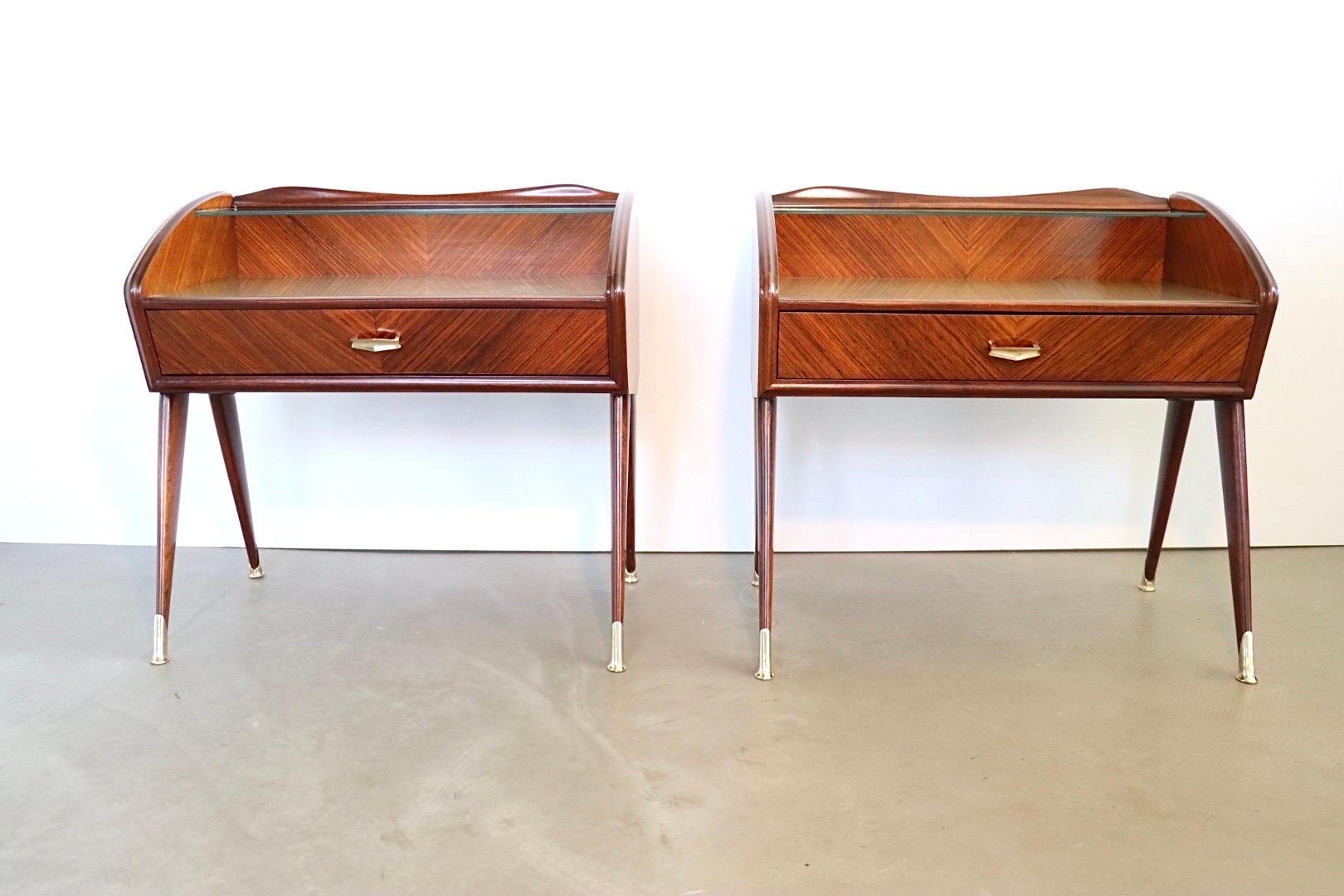 Mid-Century Modern Pair of Italian 1950's Night Stands Bed Side Tables by Paolo Buffa For Sale