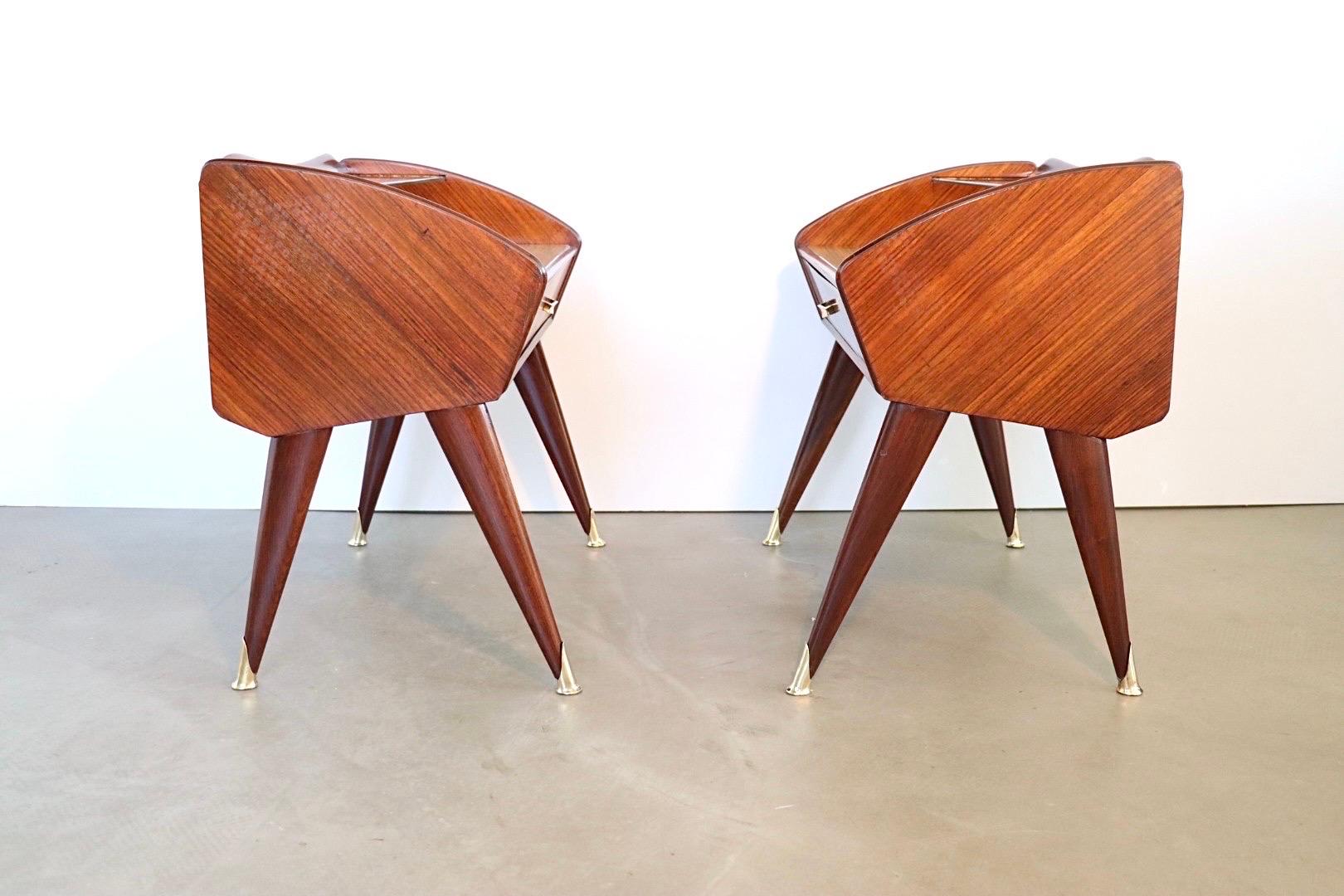 Mid-20th Century Pair of Italian 1950's Night Stands Bed Side Tables by Paolo Buffa For Sale