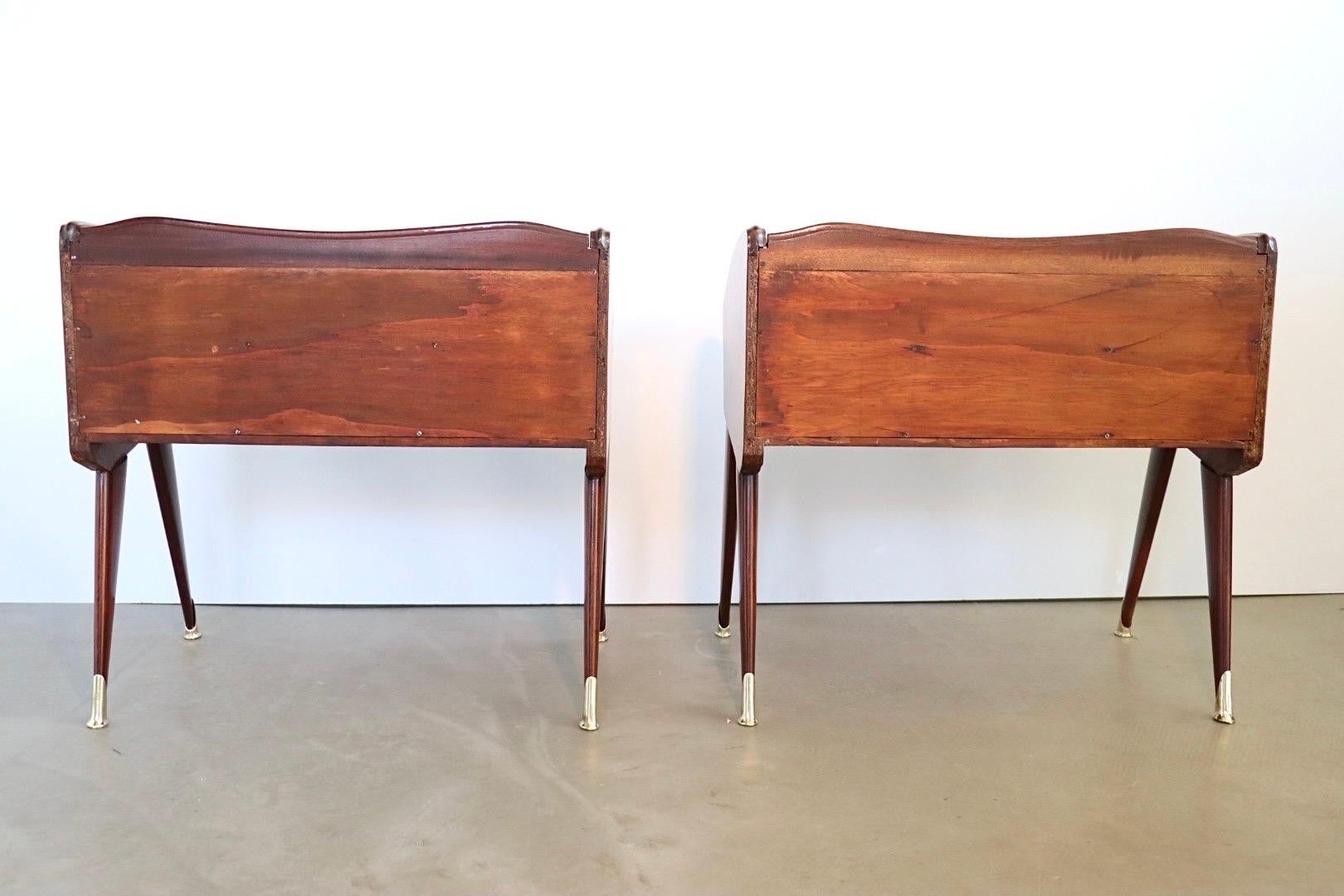 Brass Pair of Italian 1950's Night Stands Bed Side Tables by Paolo Buffa For Sale