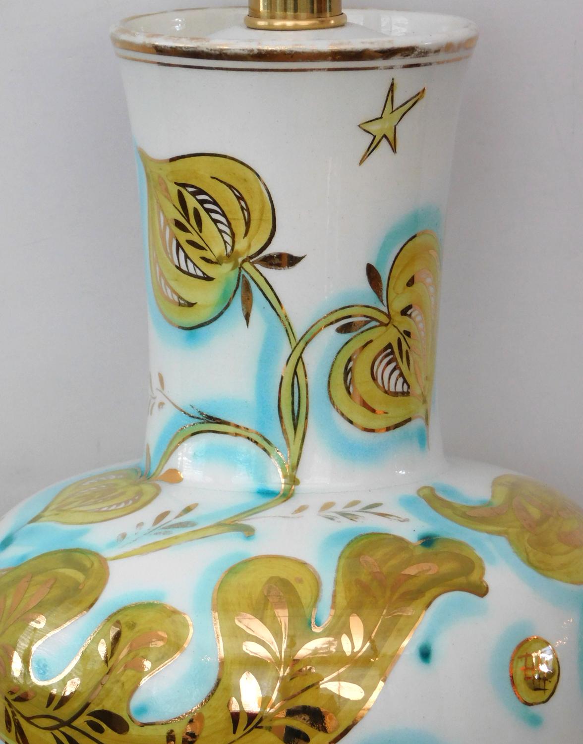 Hollywood Regency Pair of Italian 1950's Painted Porcelain Lamps for Marbro Lamp Co., Los Angeles