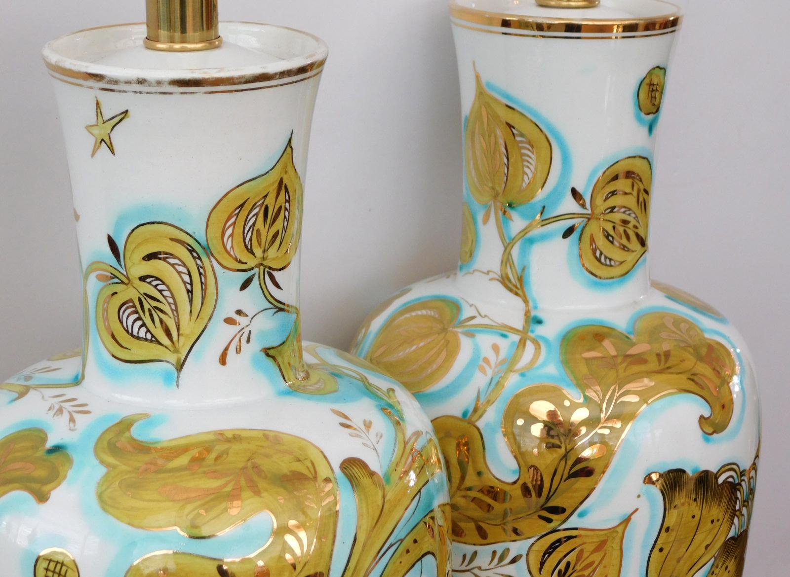 Pair of Italian 1950's Painted Porcelain Lamps for Marbro Lamp Co., Los Angeles In Good Condition In San Francisco, CA