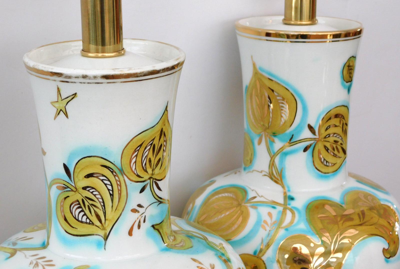 Mid-20th Century Pair of Italian 1950's Painted Porcelain Lamps for Marbro Lamp Co., Los Angeles For Sale