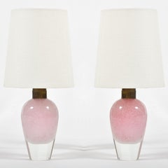 Pair of Italian 1950s Pink Glass Table Lamps