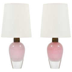 Pair of Italian 1950s Pink Glass Table Lamps