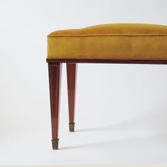 Pair of Italian 1950s Stools in Wood and Yellow Velvet