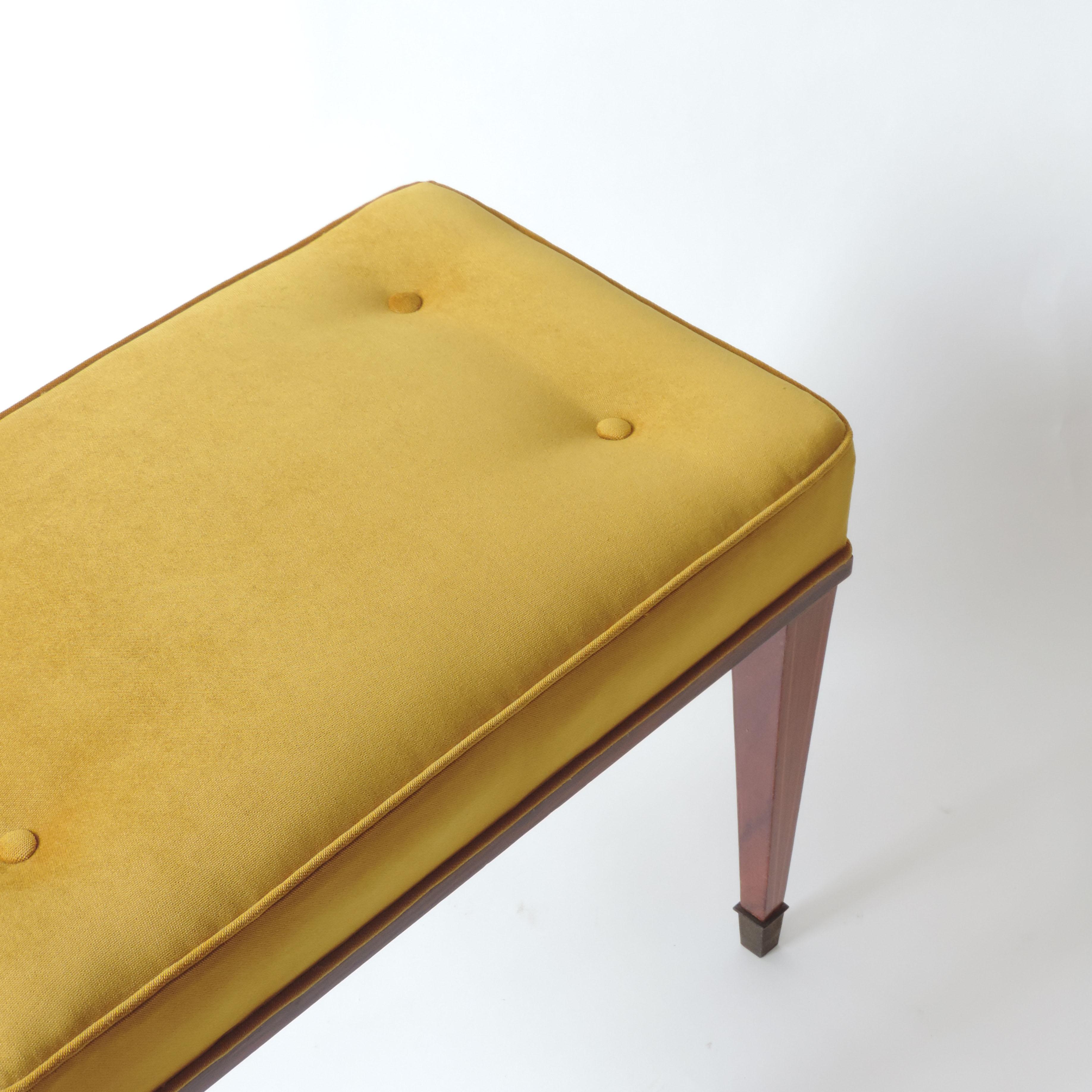 Pair of Italian 1950s Stools in Wood and Yellow Velvet In Good Condition In Milan, IT