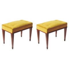 Pair of Italian 1950s Stools in Wood and Yellow Velvet