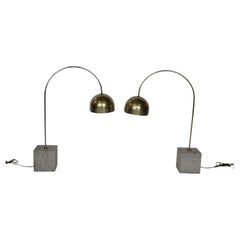 Pair of Italian 1950
s Travertine and Brass Table Lamps