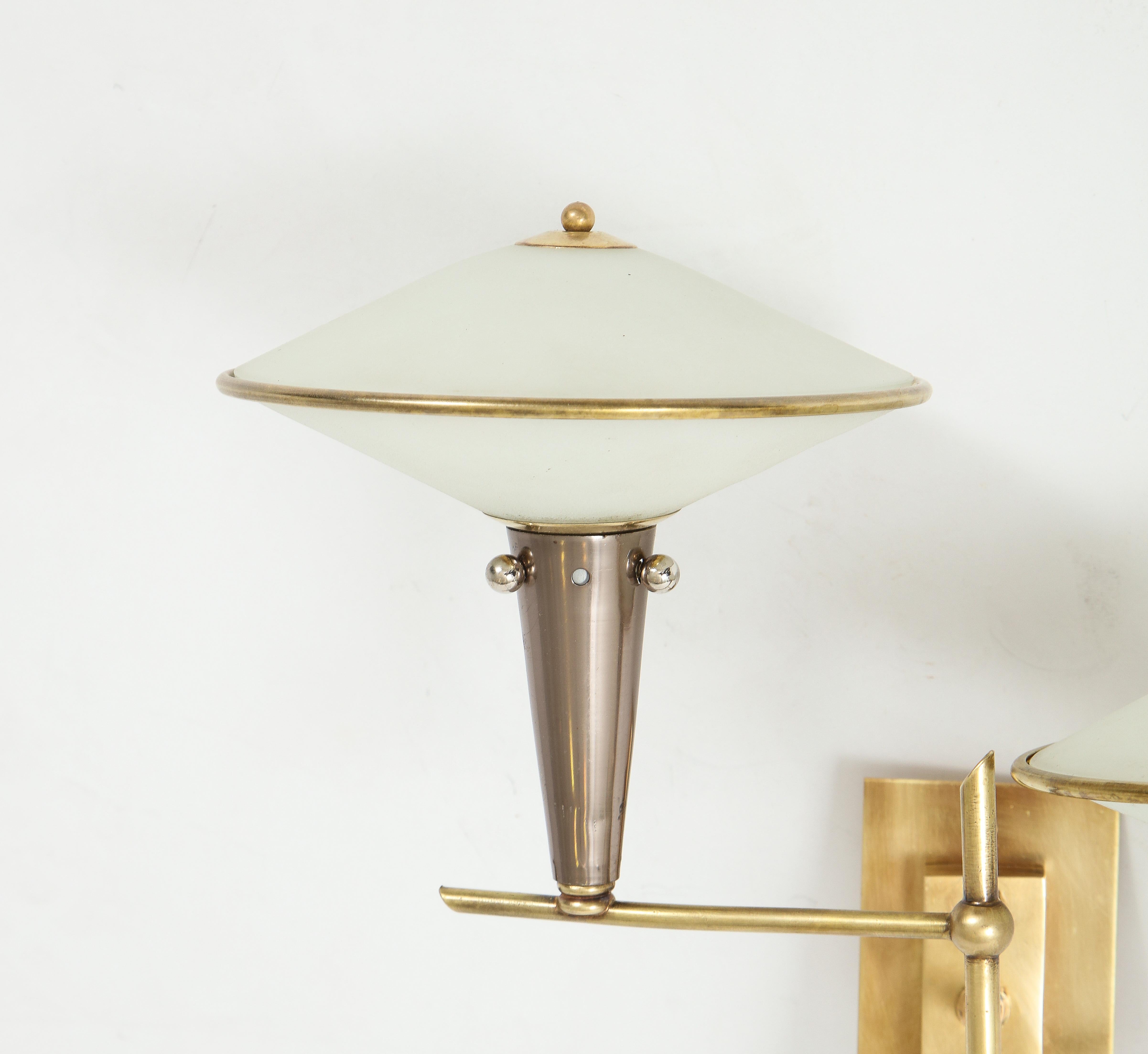 Mid-20th Century Pair of Italian 1950s Wall Sconces with Glass Shades For Sale