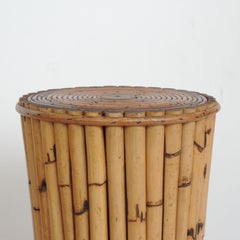 Pair of Italian 1950s Wicker and Bamboo Stools