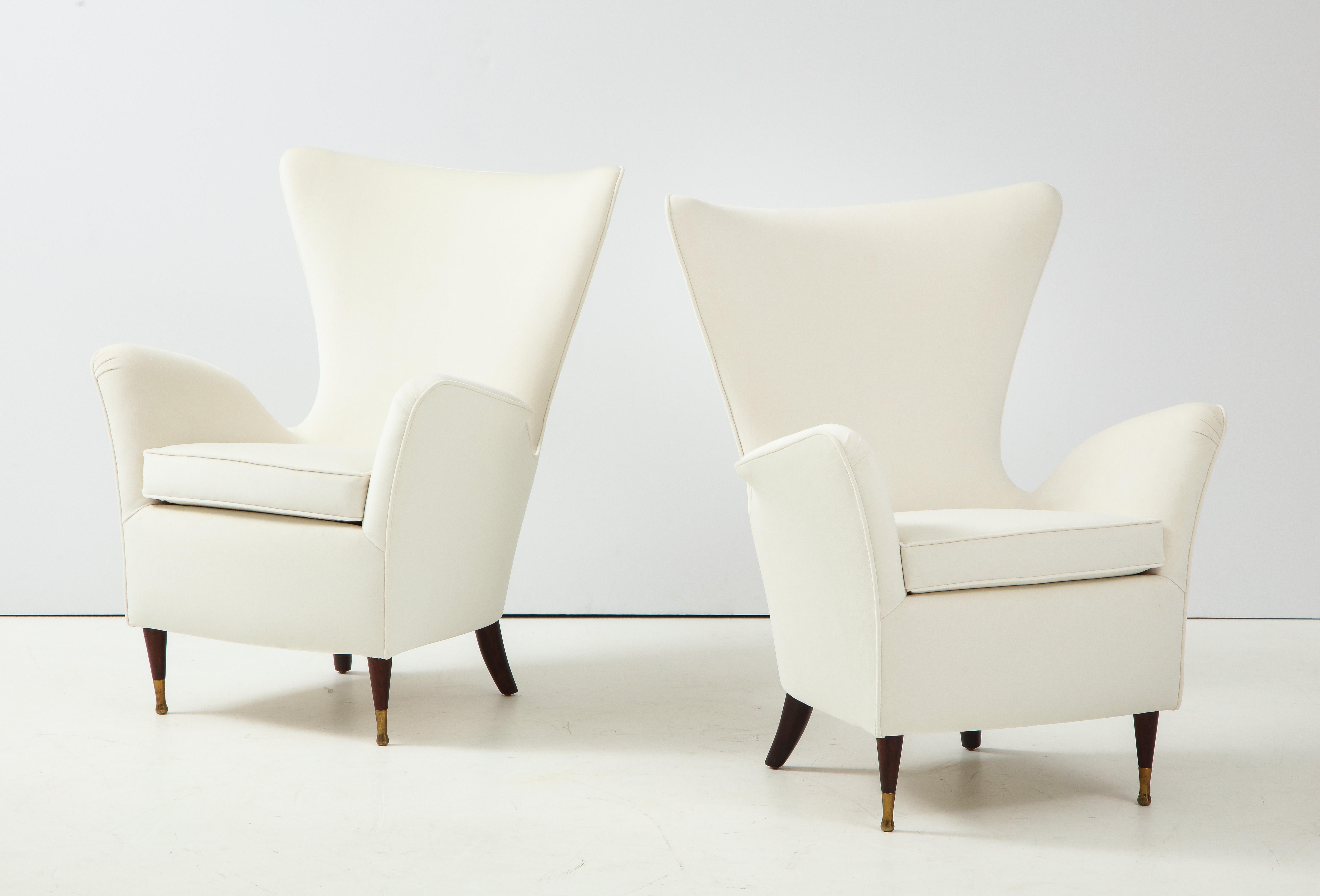 Mid-Century Modern Pair of Italian 1950's Wing High Back Armchairs For Sale