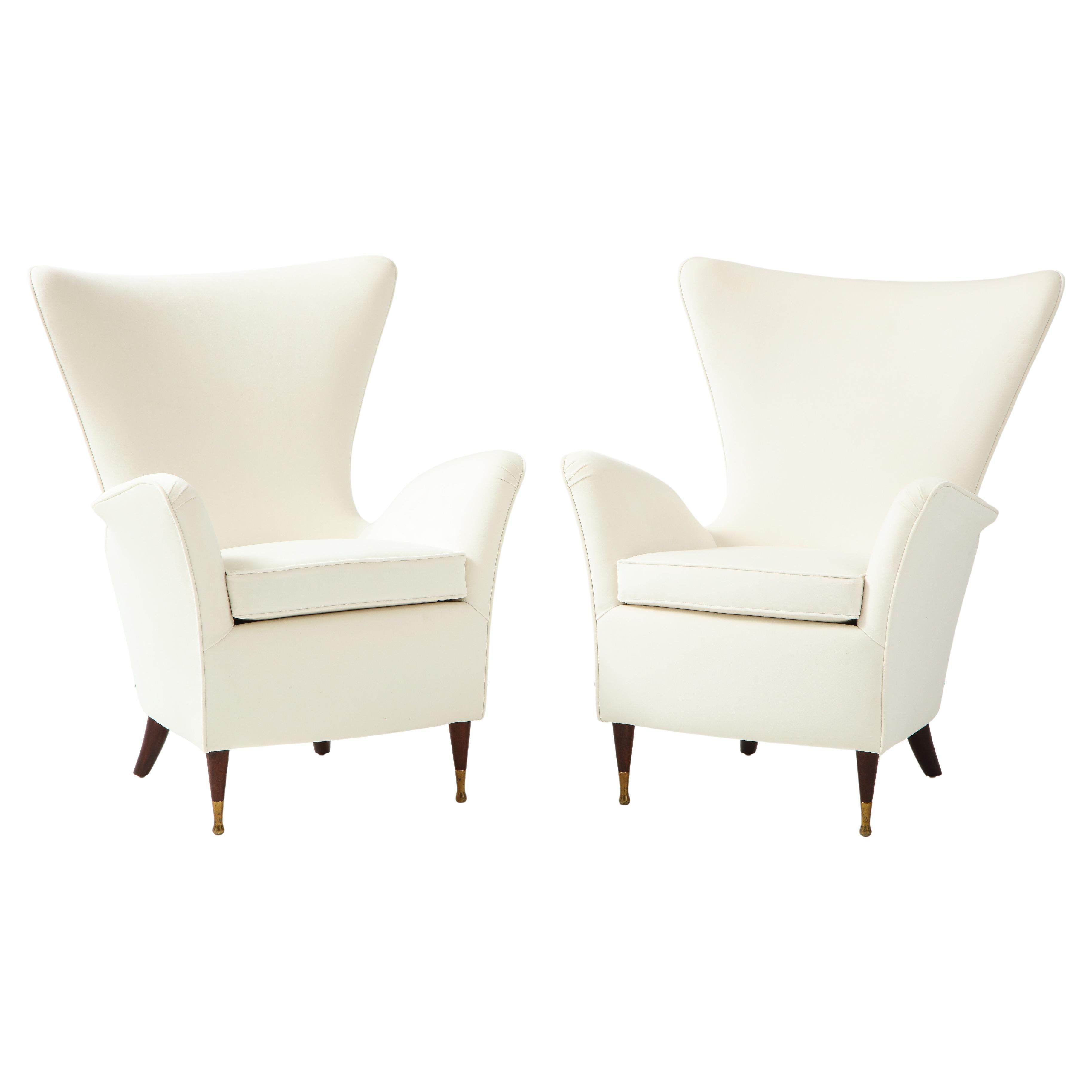 Pair of Italian 1950's Wing High Back Armchairs For Sale