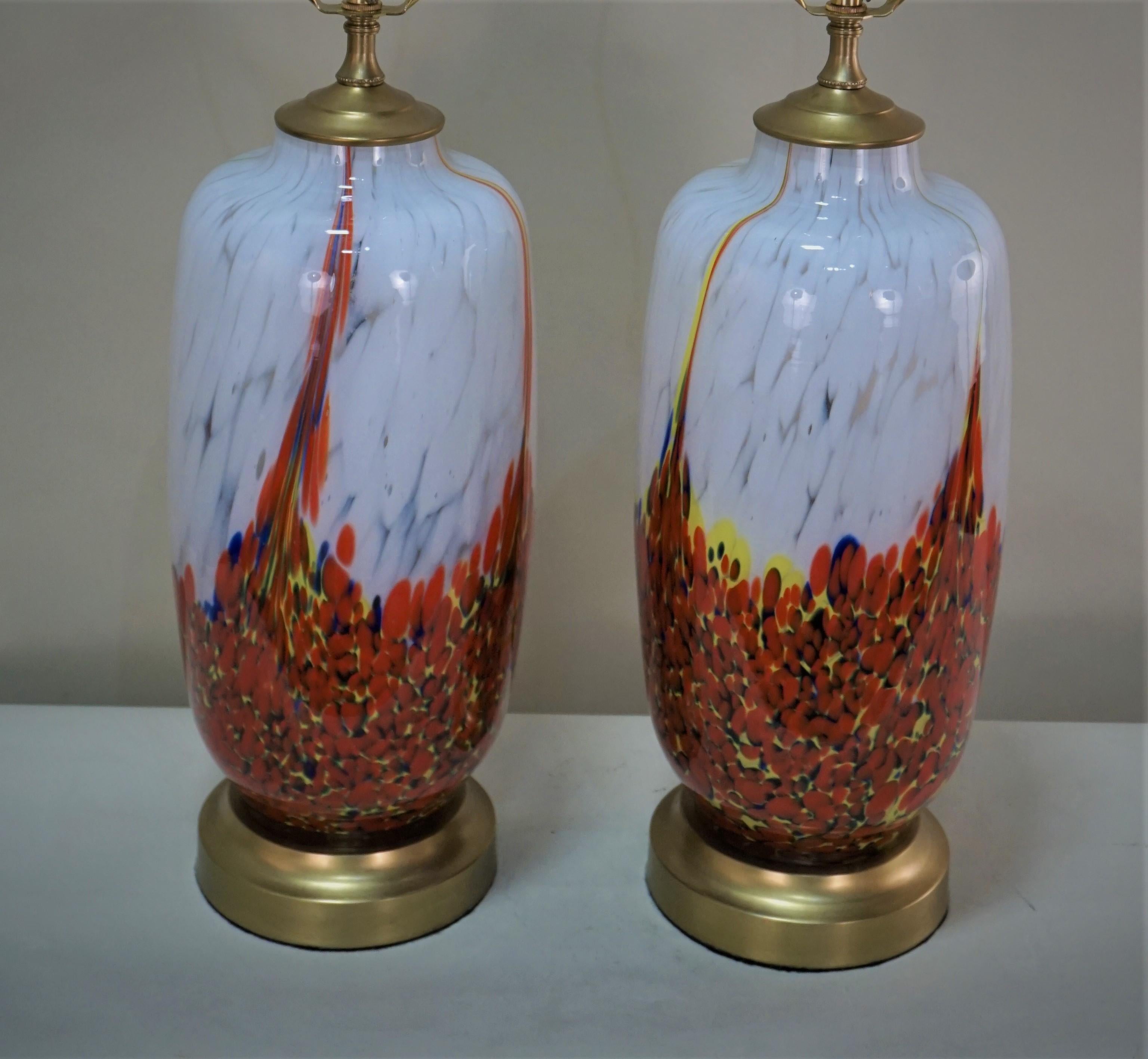 Pair of Murano blown glass vases that have been customized to table lamps.