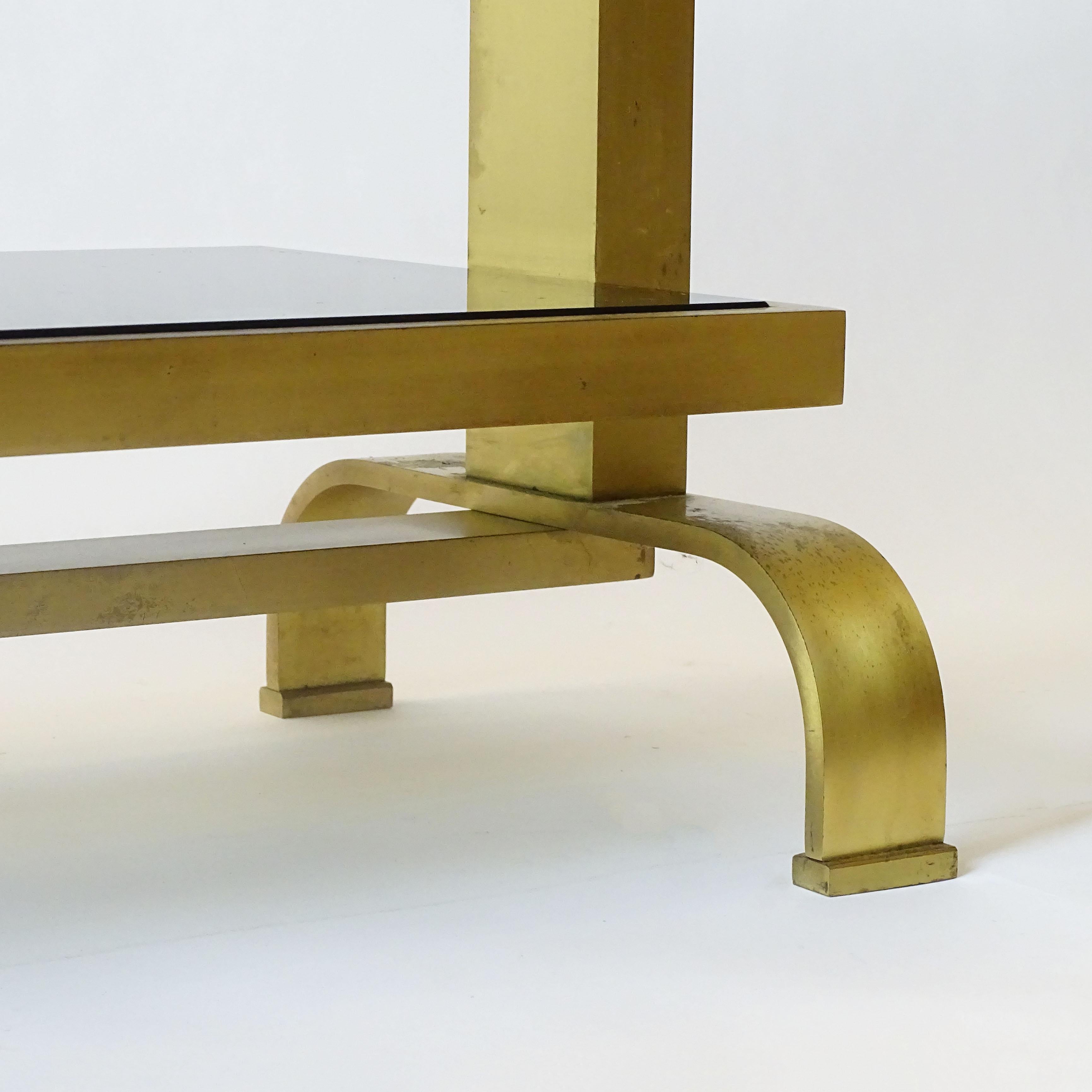 Pair of Italian 1960s brass and glass bedside tables In Good Condition For Sale In Milan, IT
