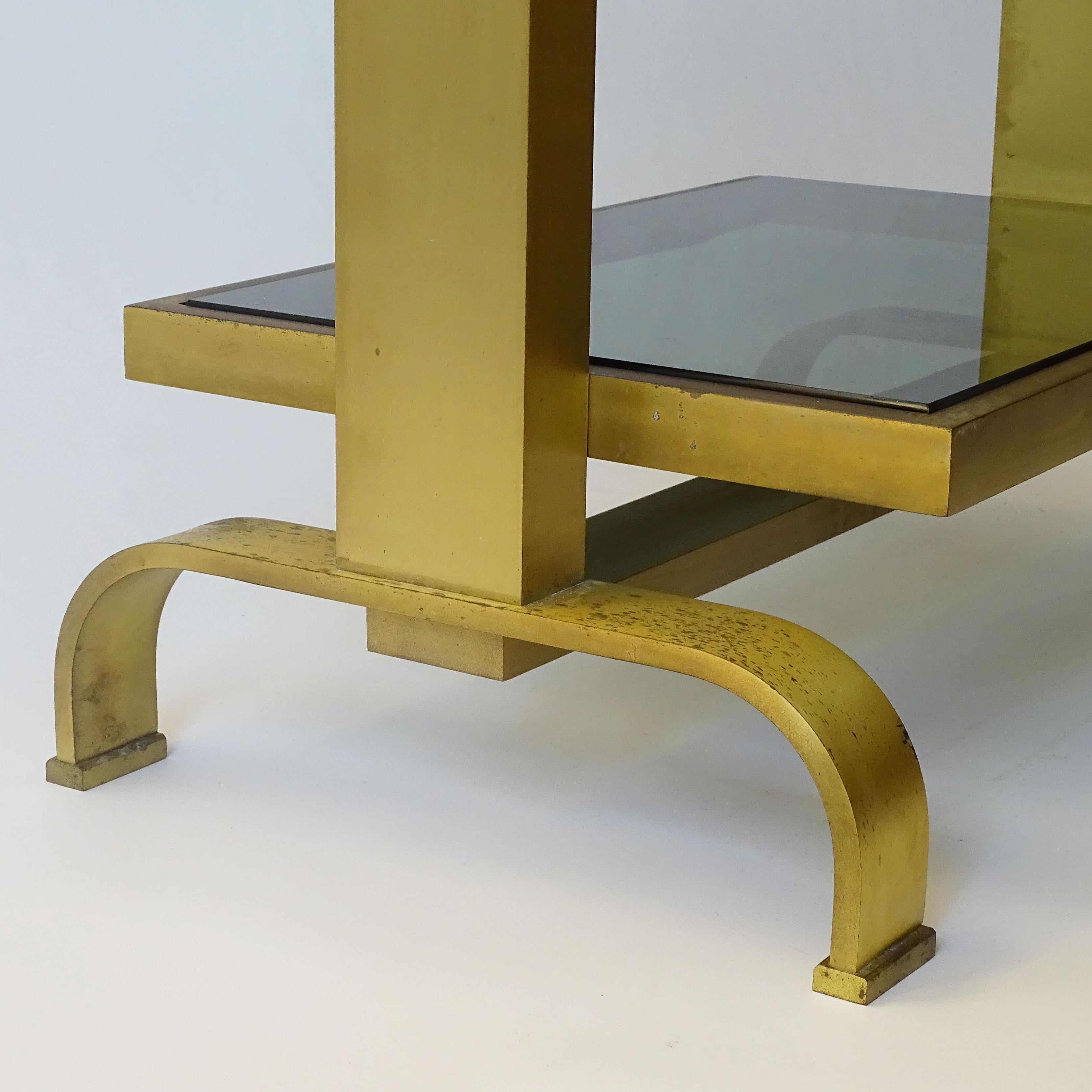 Mid-20th Century Pair of Italian 1960s brass and glass bedside tables For Sale