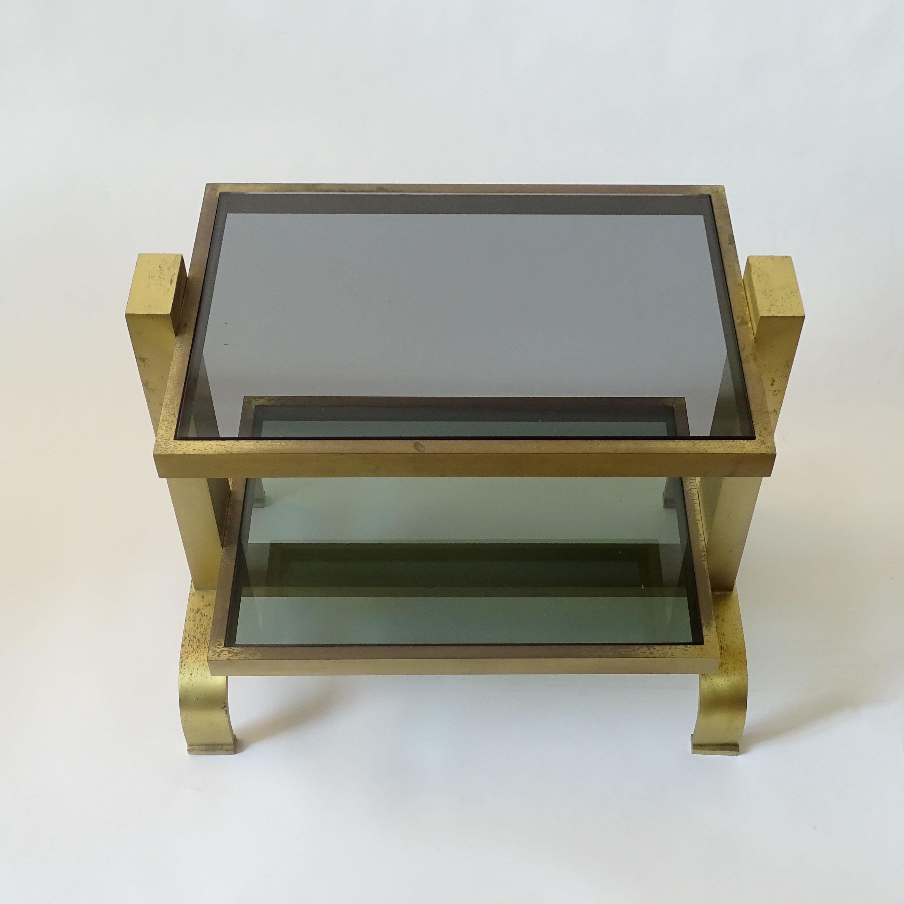 Pair of Italian 1960s brass and glass bedside tables For Sale 2