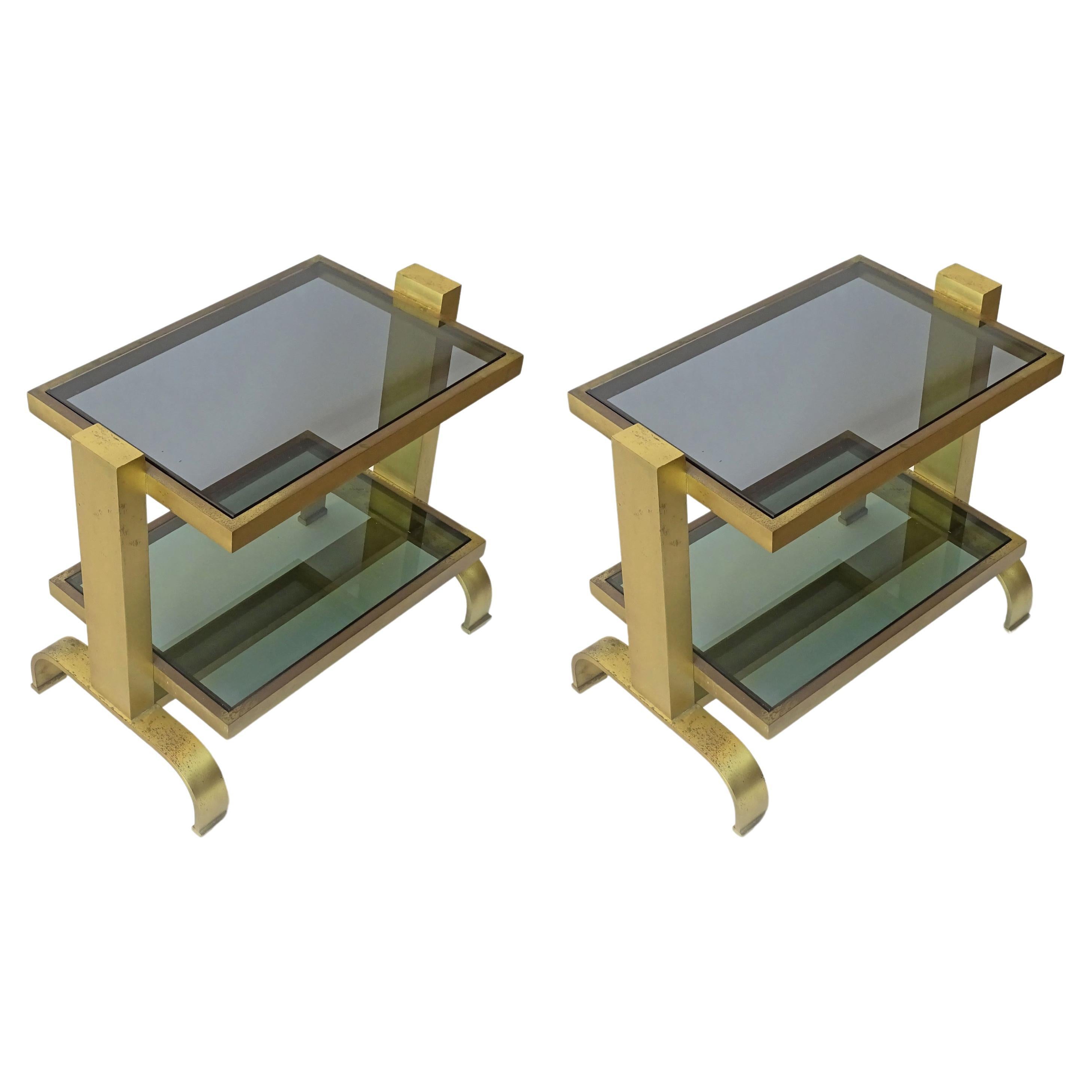 Pair of Italian 1960s brass and glass bedside tables