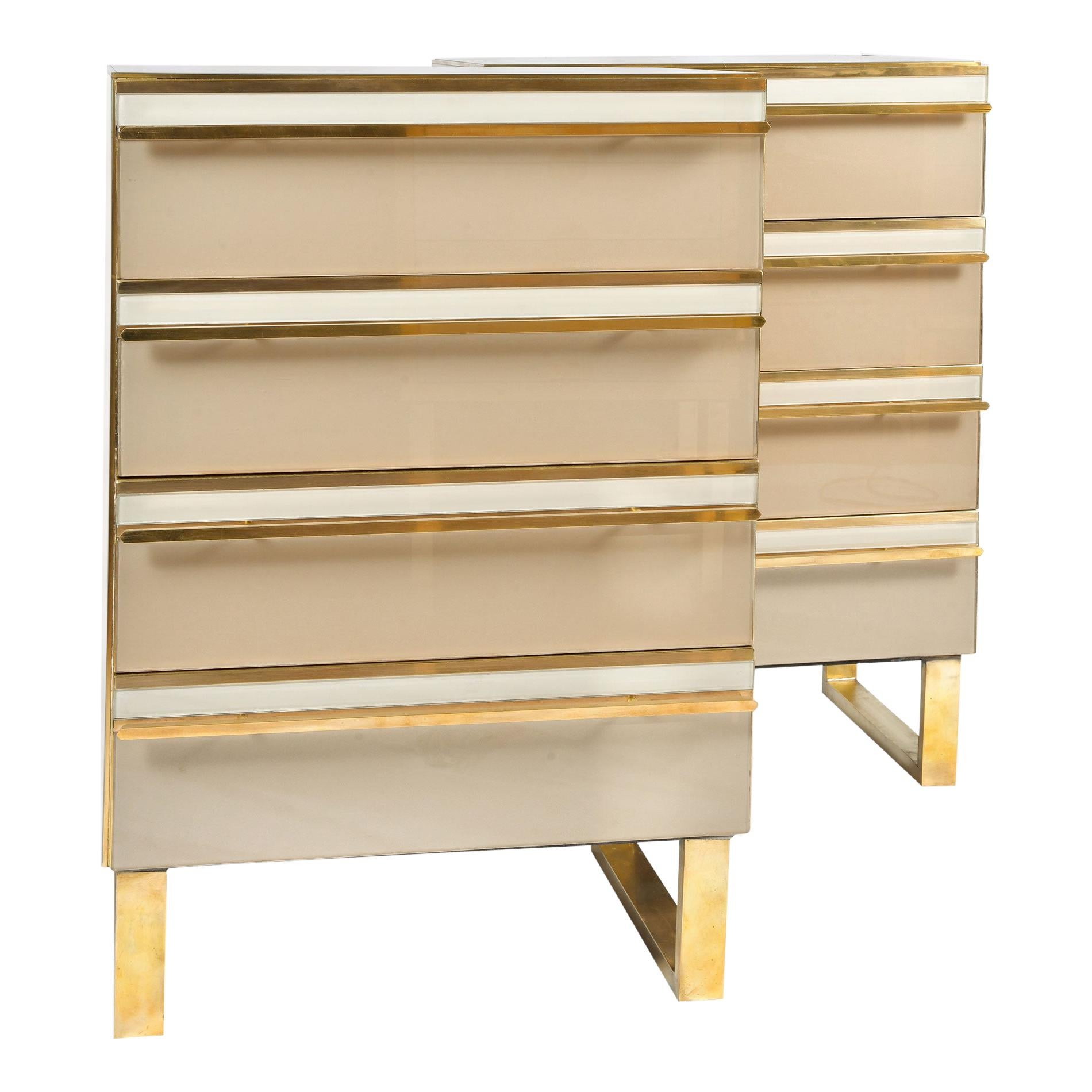 Pair of Black Glass Chest of Drawers at 1stdibs