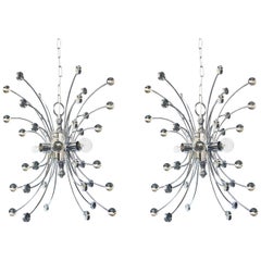 Pair of Italian 1960s Chromed Steel 6-light Farfalla 'Butterfly' Pendants