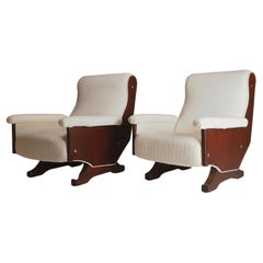 Pair of Italian 1960's modern walnut & boucle armchairs
