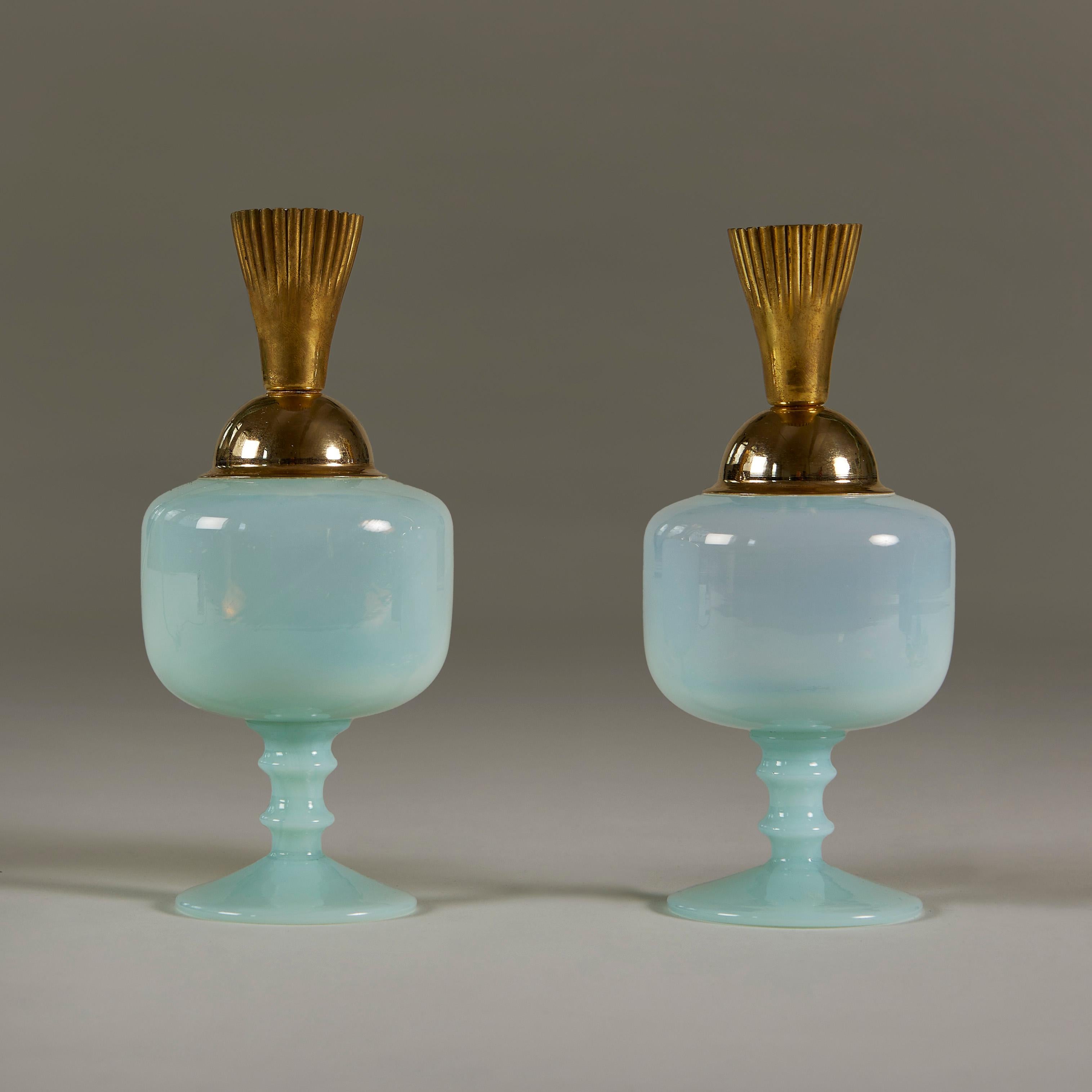 Paire de lampes de table italiennes des années 1960 de Murano turquoise pâle Bon état - En vente à London, GB