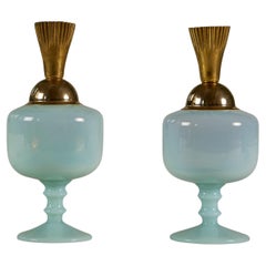 Paire de lampes de table italiennes des années 1960 de Murano turquoise pâle