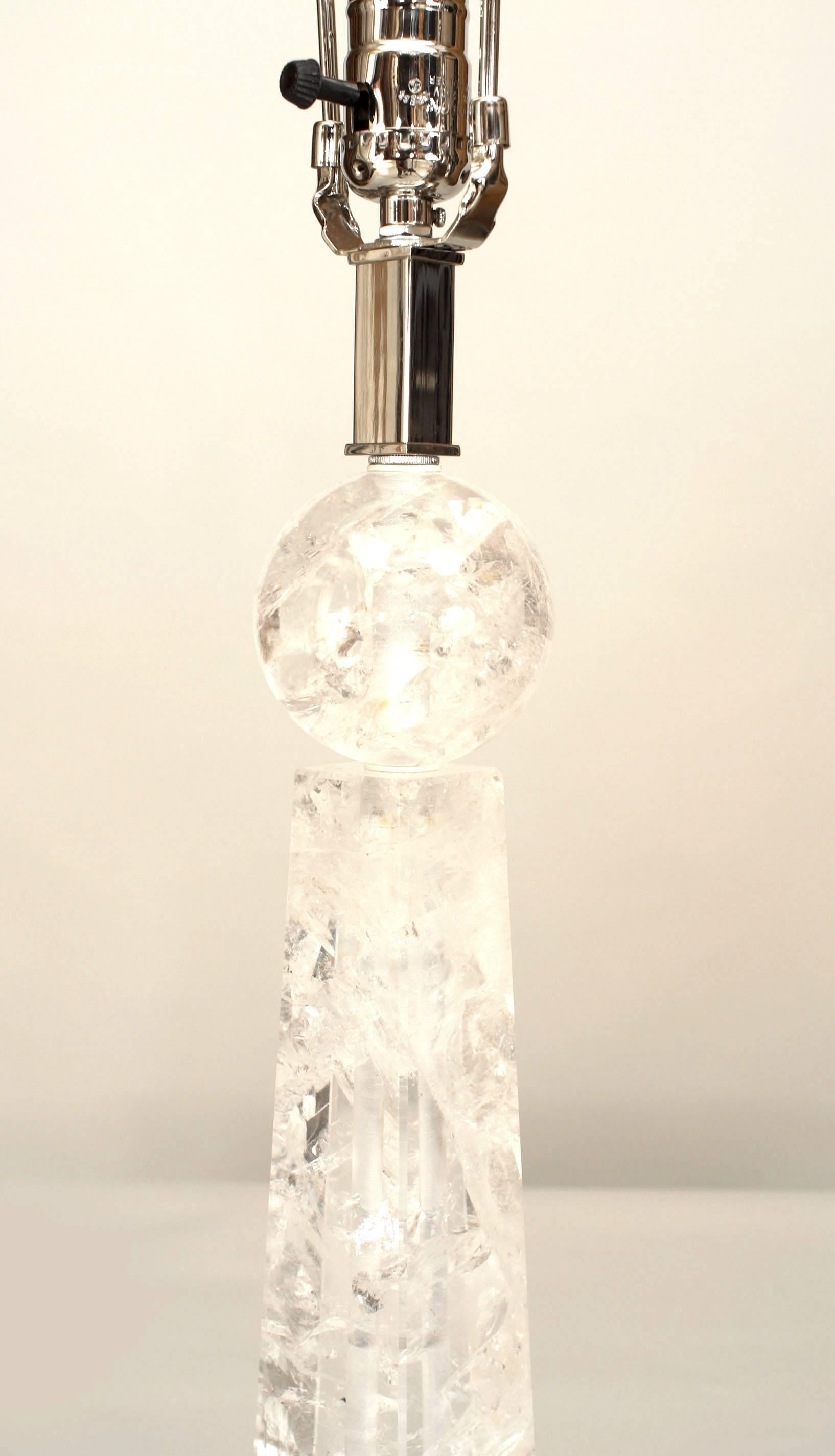 Modern Pair of Italian Mid-Century Rock Crystal Table Lamps For Sale
