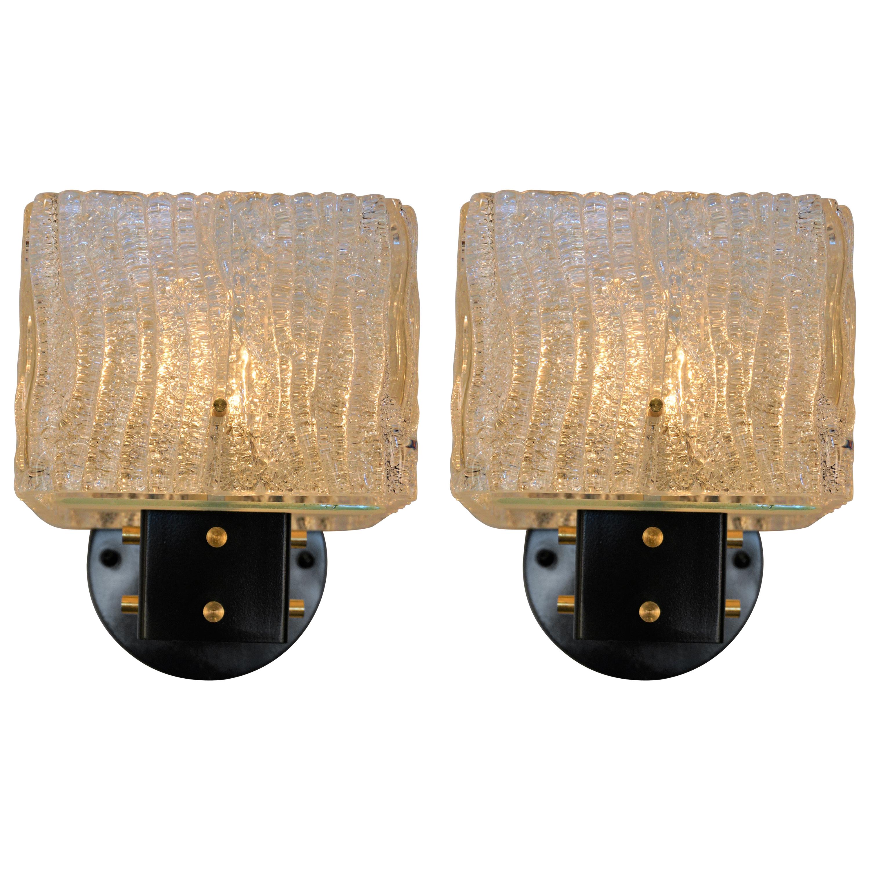 Pair of Italian 1960's Texture Glass Wall Sconces